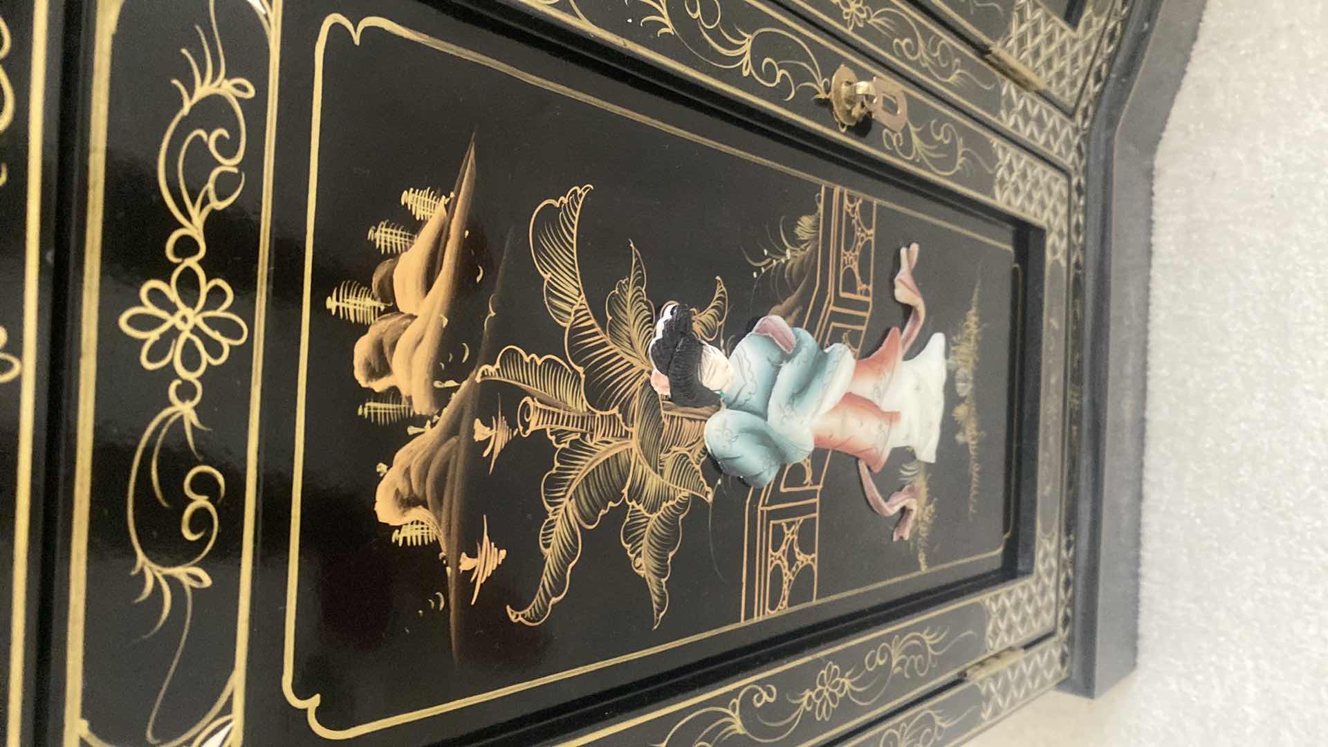 Photo 7 of CHINESE BLACK LACQUER WITH MOTHER OF PEARL SIDEBOARD 48“ x 16“ H33 1/2”