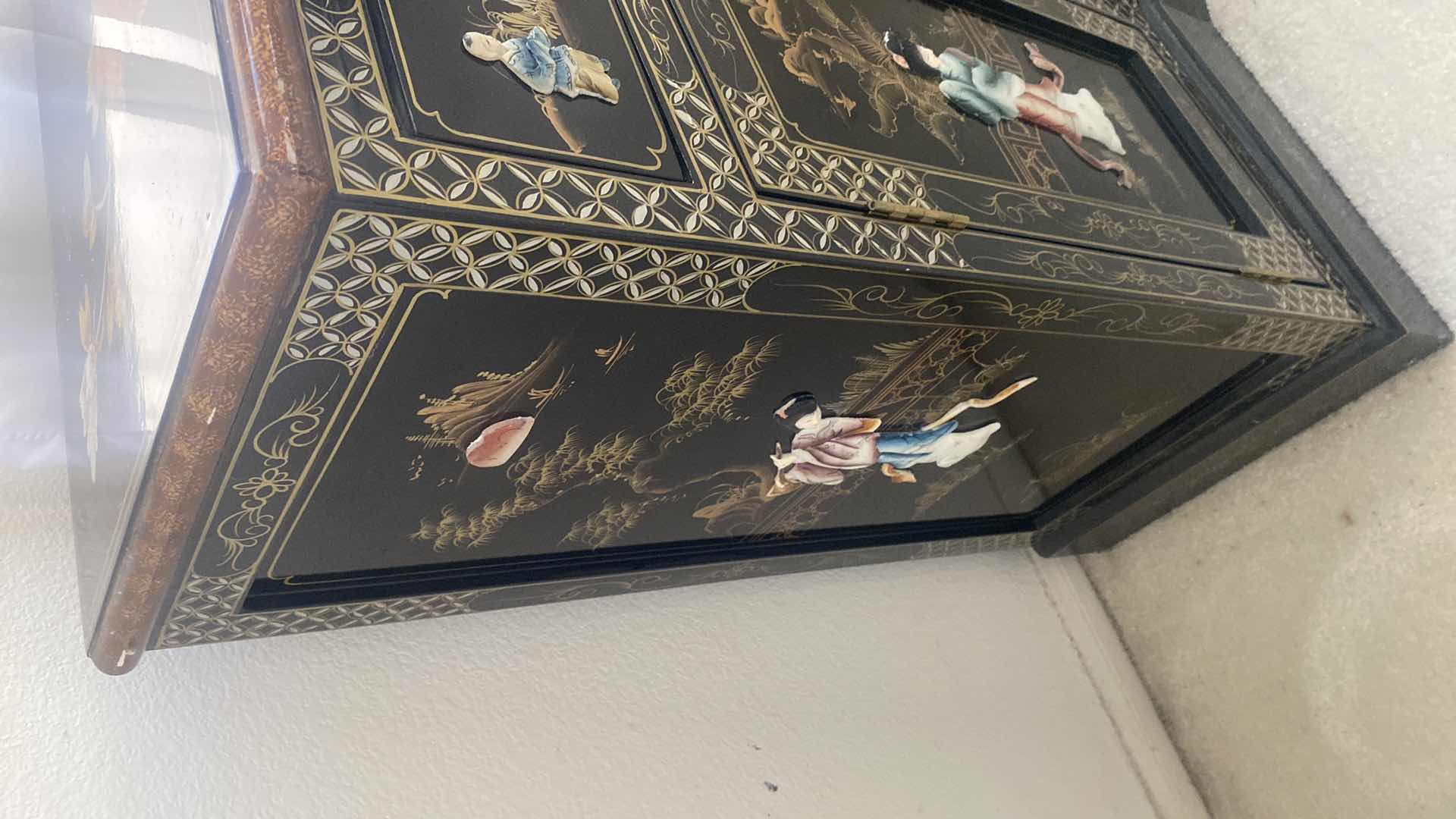 Photo 6 of CHINESE BLACK LACQUER WITH MOTHER OF PEARL SIDEBOARD 48“ x 16“ H33 1/2”