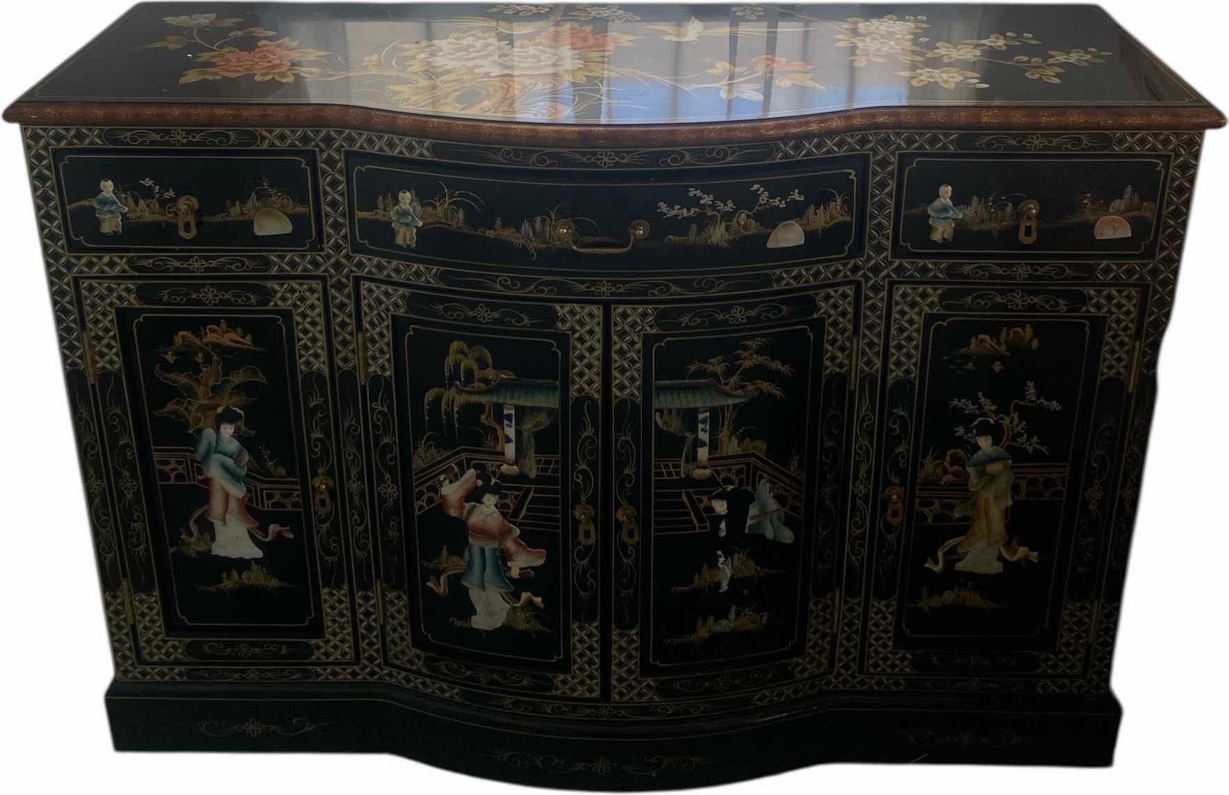 Photo 1 of CHINESE BLACK LACQUER WITH MOTHER OF PEARL SIDEBOARD 48“ x 16“ H33 1/2”