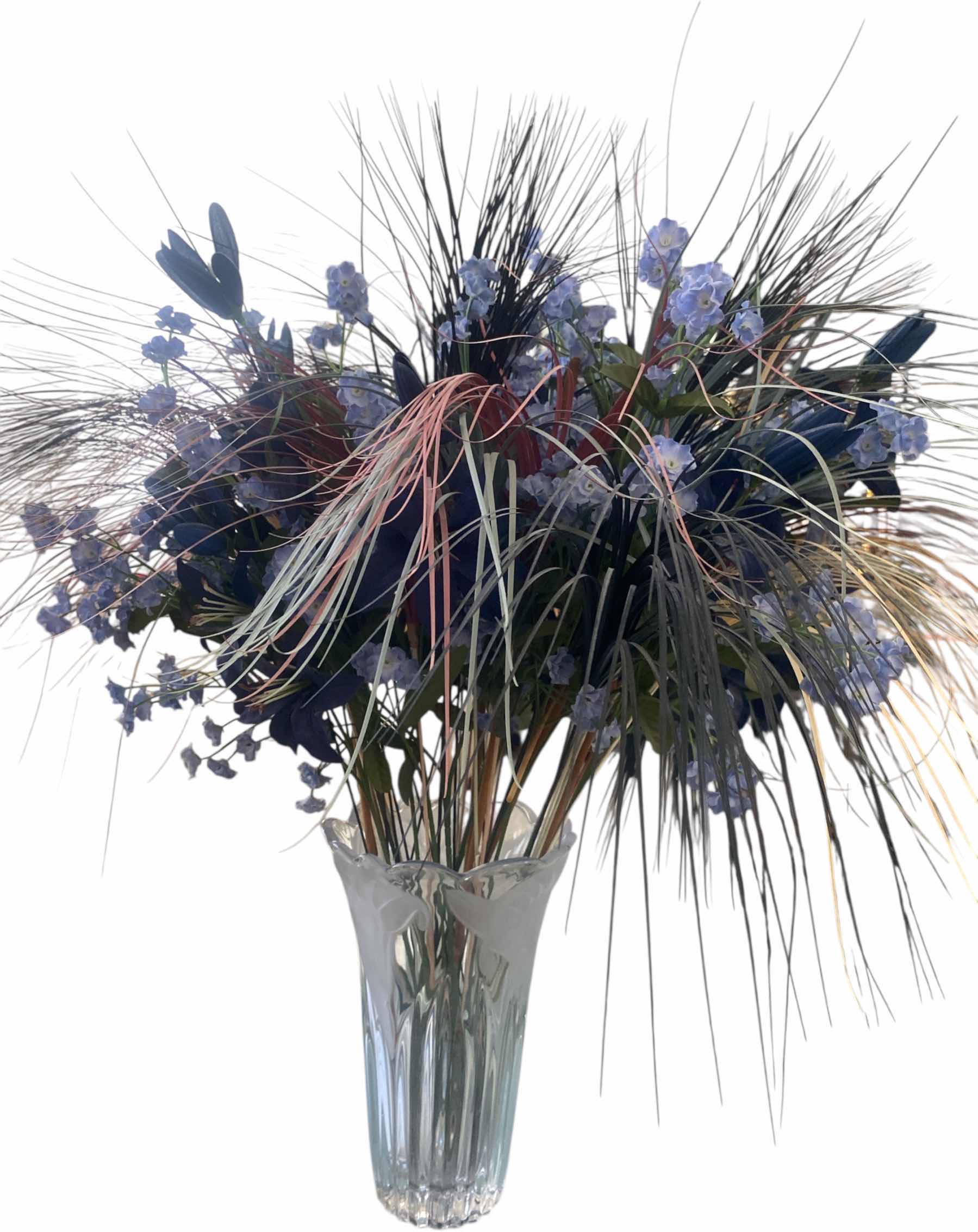 Photo 1 of FROSTED CRYSTAL VASE H9 1/2” WITH FAUX FLOWERS