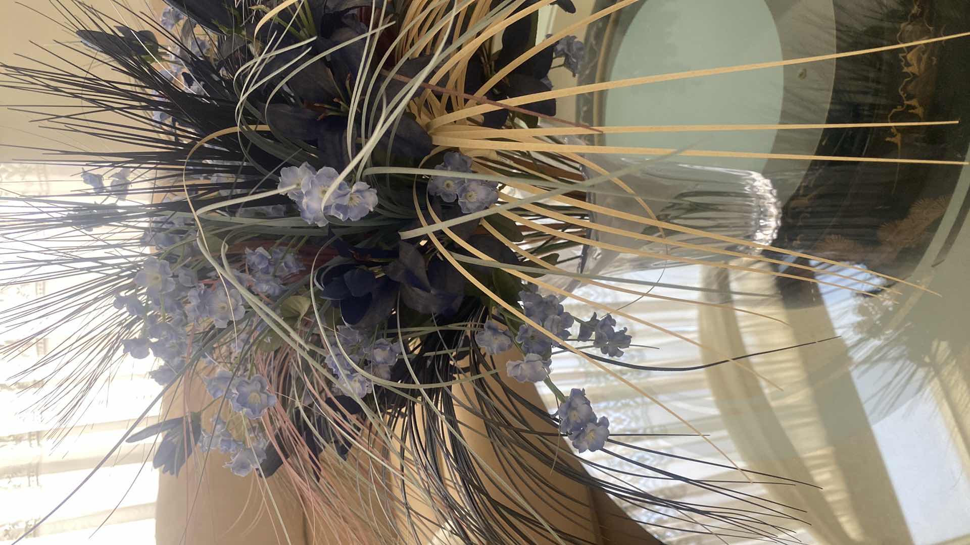 Photo 1 of FROSTED CRYSTAL VASE H9 1/2” WITH FAUX FLOWERS