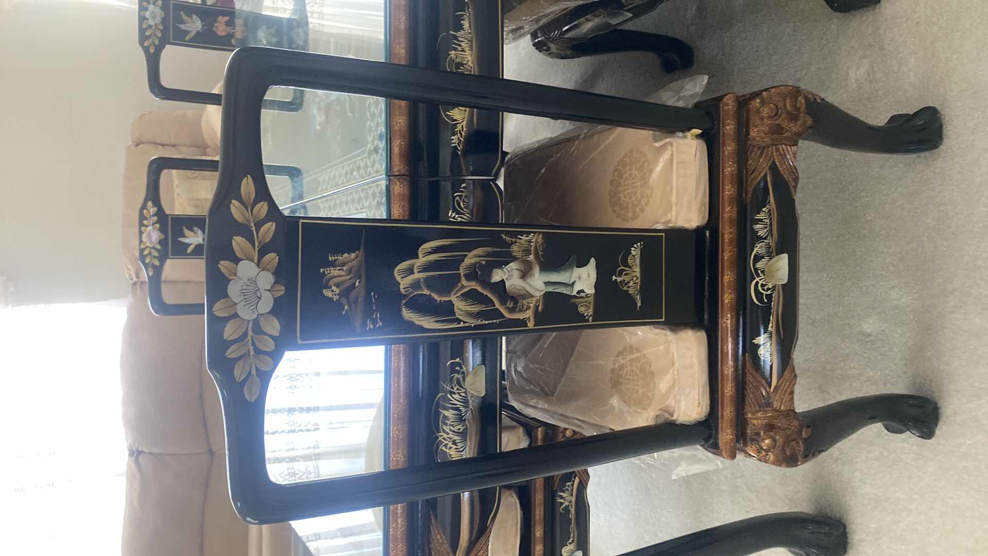 Photo 1 of BLACK LACQUER DINING SIDE CHAIR WITH CUSHION / MOTHER OF PEARL (6 side chairs 2 armchairs and table available all sold separately)