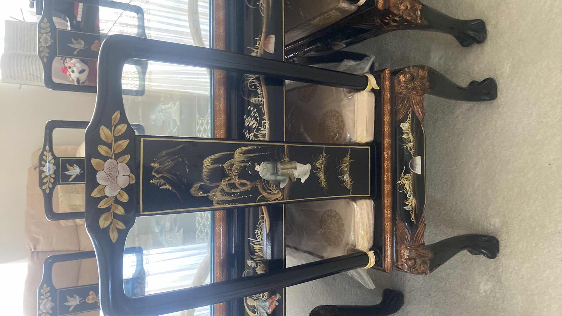 Photo 1 of BLACK LACQUER DINING SIDE CHAIR WITH CUSHION / MOTHER OF PEARL (6 side chairs 2 armchairs and table available all sold separately)