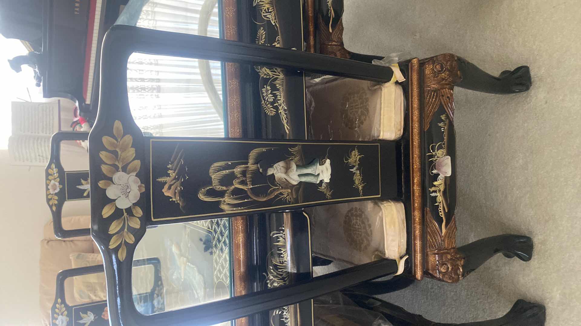 Photo 1 of BLACK LACQUER DINING SIDE CHAIR WITH CUSHION / MOTHER OF PEARL (6 side chairs 2 armchairs and table available all sold separately)