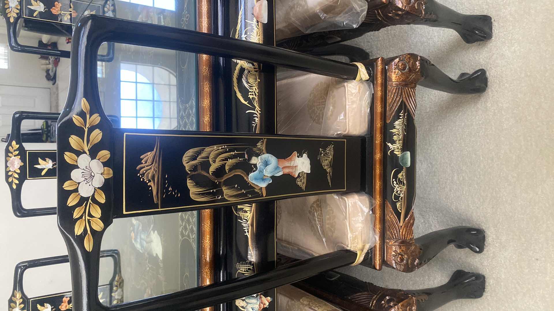 Photo 1 of BLACK LACQUER DINING SIDE CHAIR WITH CUSHION / MOTHER OF PEARL (6 side chairs 2 armchairs and table available all sold separately)