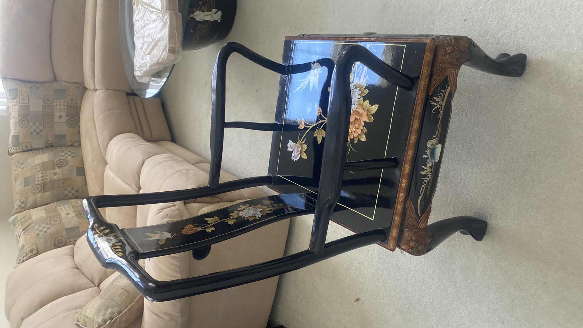 Photo 1 of BLACK LACQUER DINING  ARM CHAIR WITH CUSHION / MOTHER OF PEARL (6 side chairs 2 armchairs and table available all sold separately)