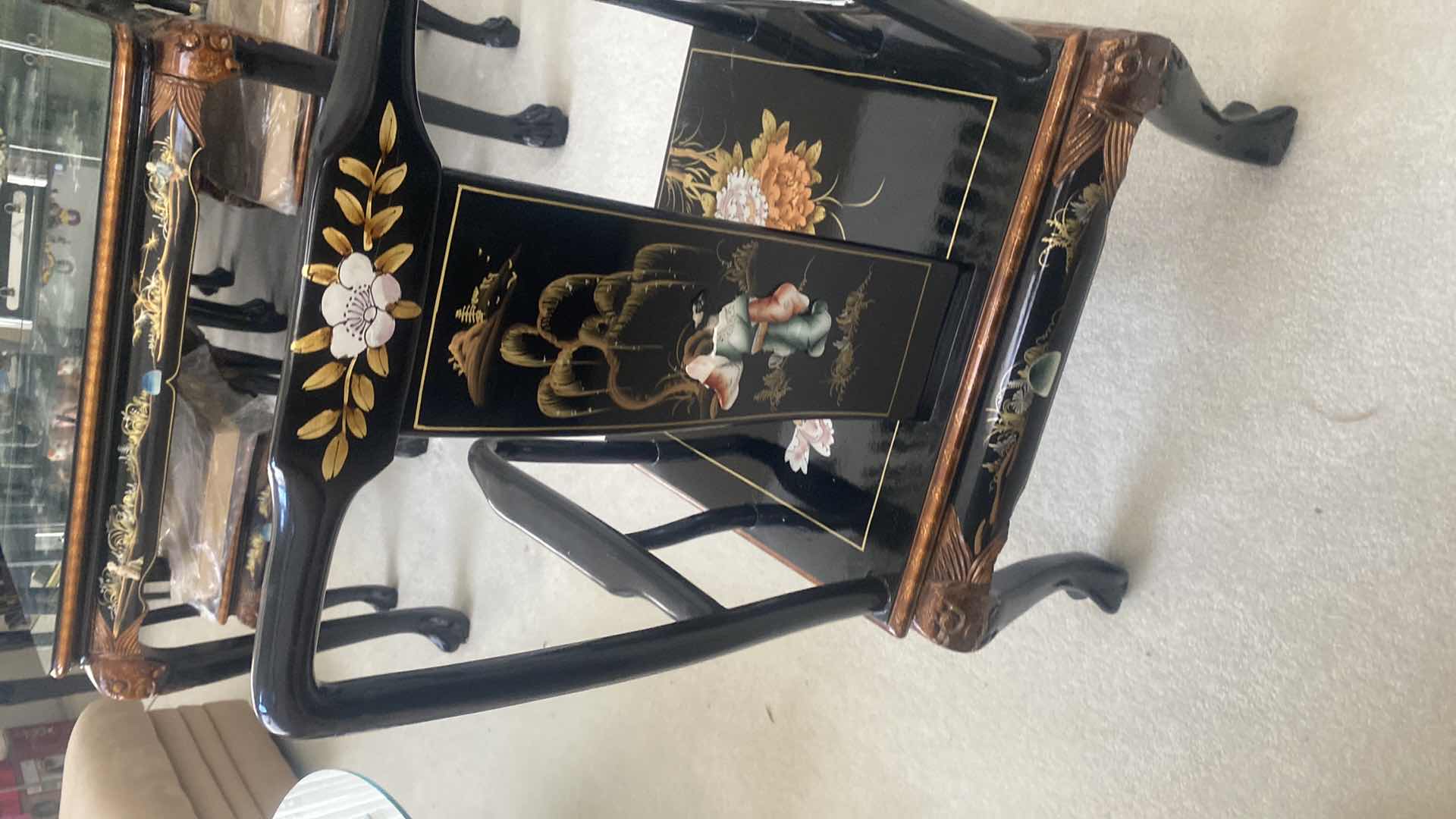 Photo 1 of BLACK LACQUER DINING  ARM CHAIR WITH CUSHION / MOTHER OF PEARL (6 side chairs 2 armchairs and table available all sold separately)