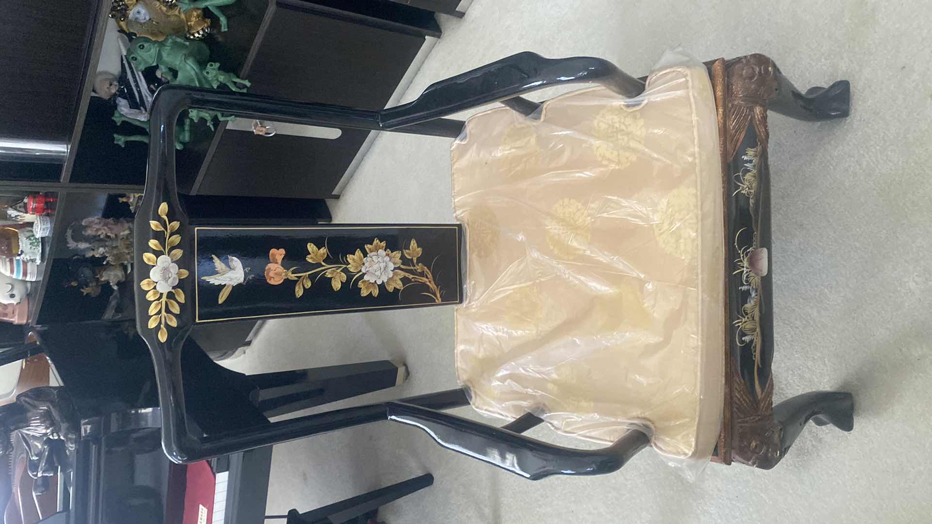 Photo 1 of BLACK LACQUER DINING  ARM CHAIR WITH CUSHION / MOTHER OF PEARL (6 side chairs 2 armchairs and table available all sold separately)