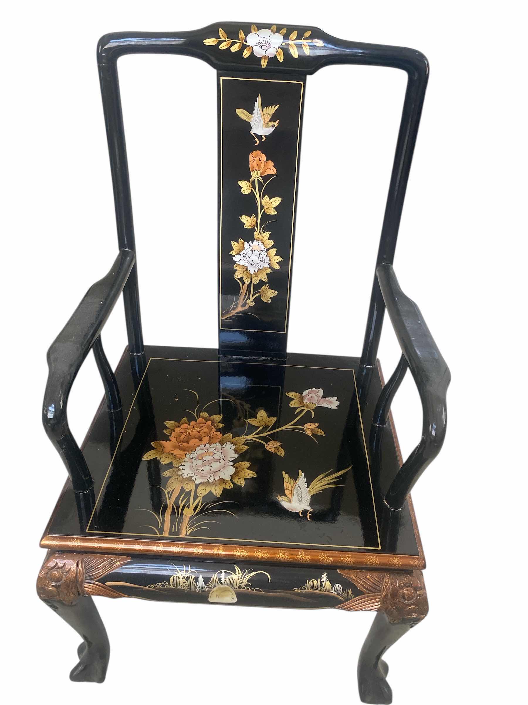 Photo 1 of BLACK LACQUER DINING  ARM CHAIR WITH CUSHION / MOTHER OF PEARL (6 side chairs 2 armchairs and table available all sold separately)