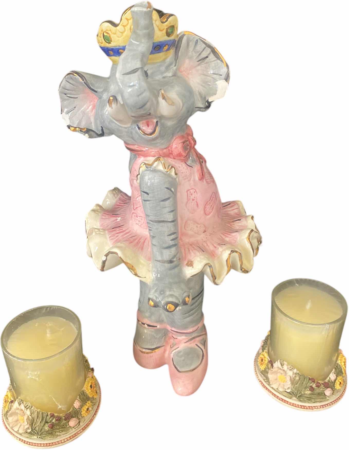 Photo 1 of CERAMICS BALLERINA ELEPHANT FIGURINE H11” & 2 VOTIVE CANDLES