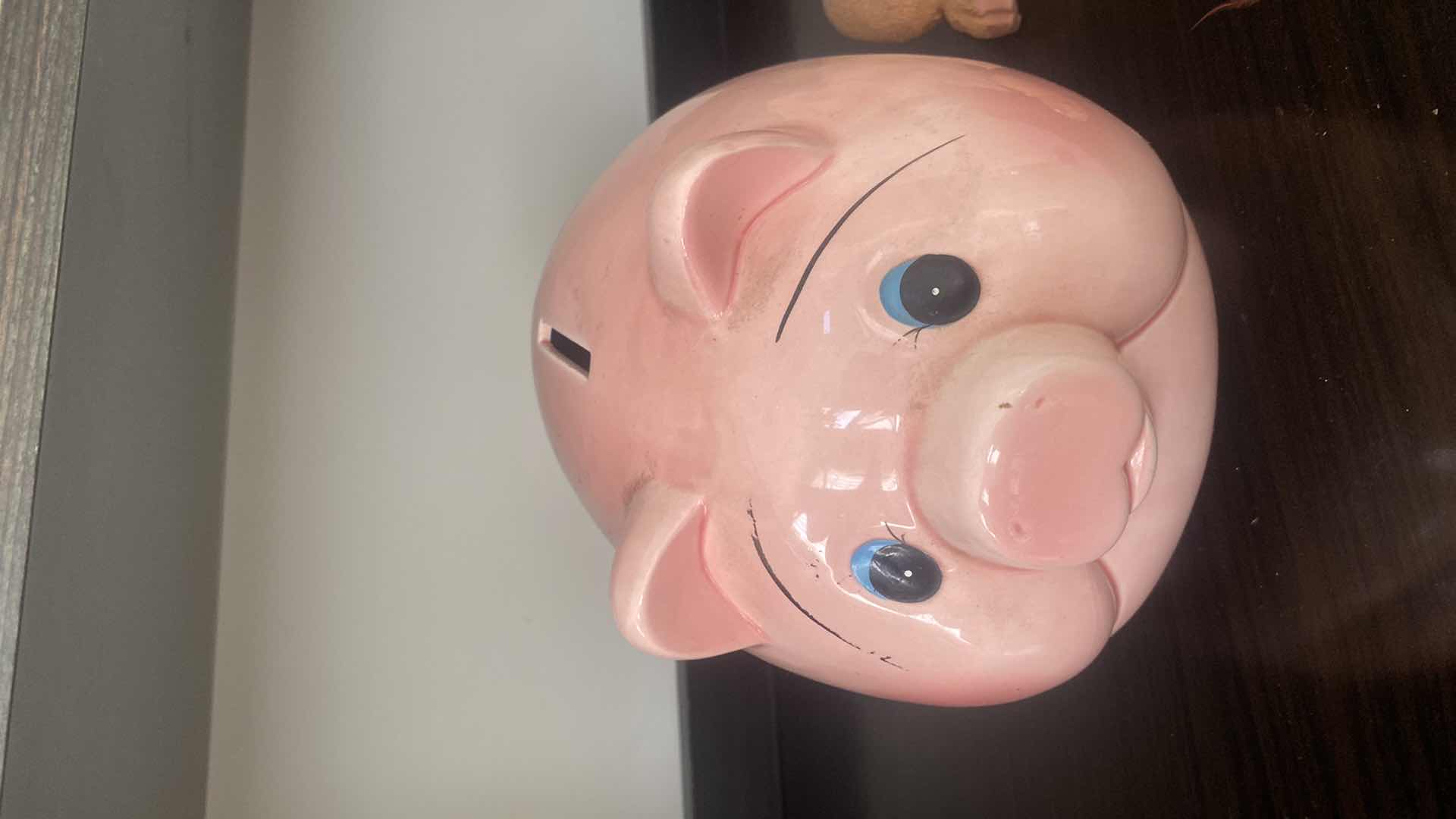 Photo 1 of 2 RESIN PIGS & 1 GLAZED PIGGY BANK 10“ x 7“