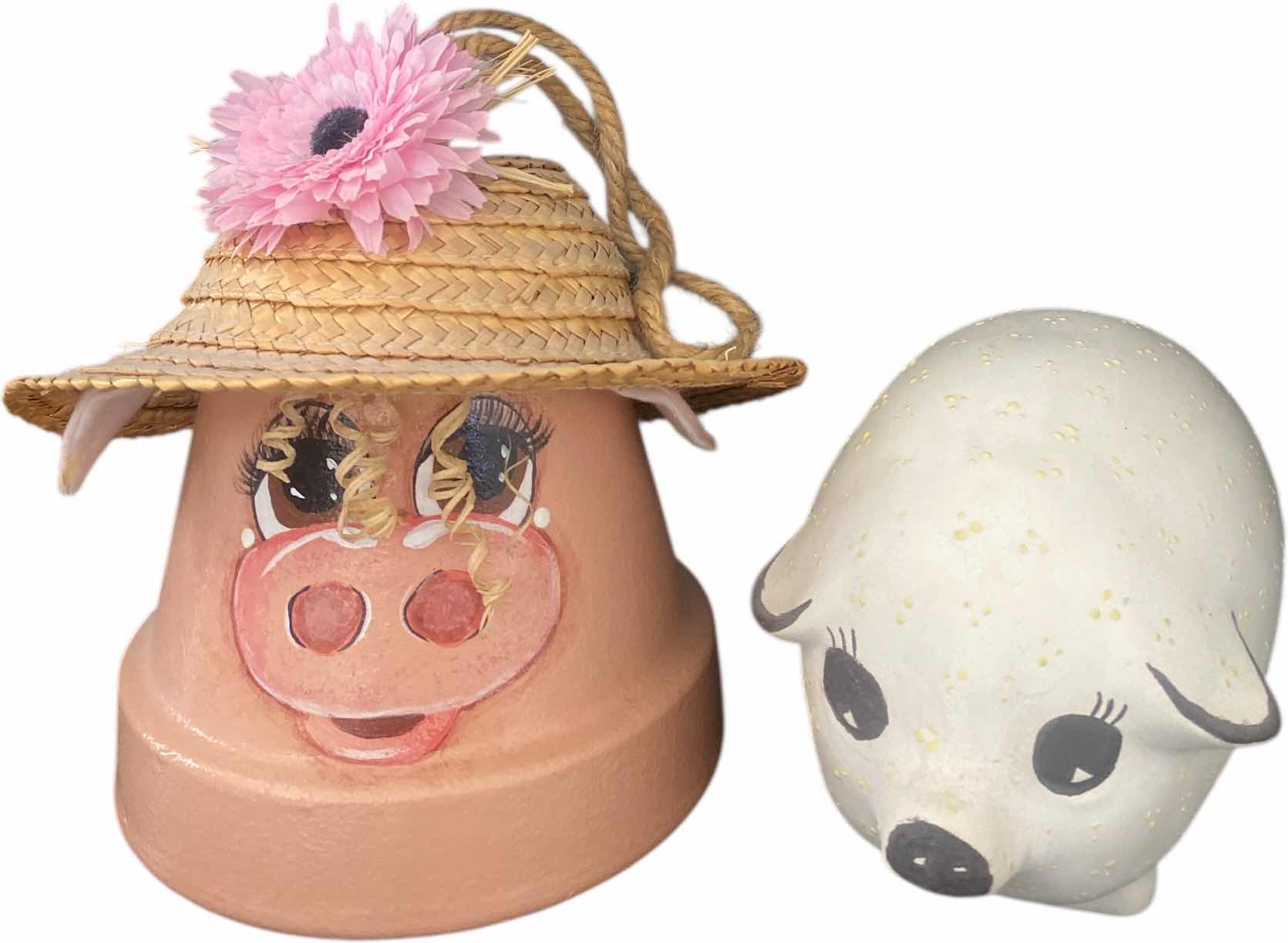 Photo 1 of BEIGE CLAY PIG & CLAY POT PIG WITH HAT BELL H8”