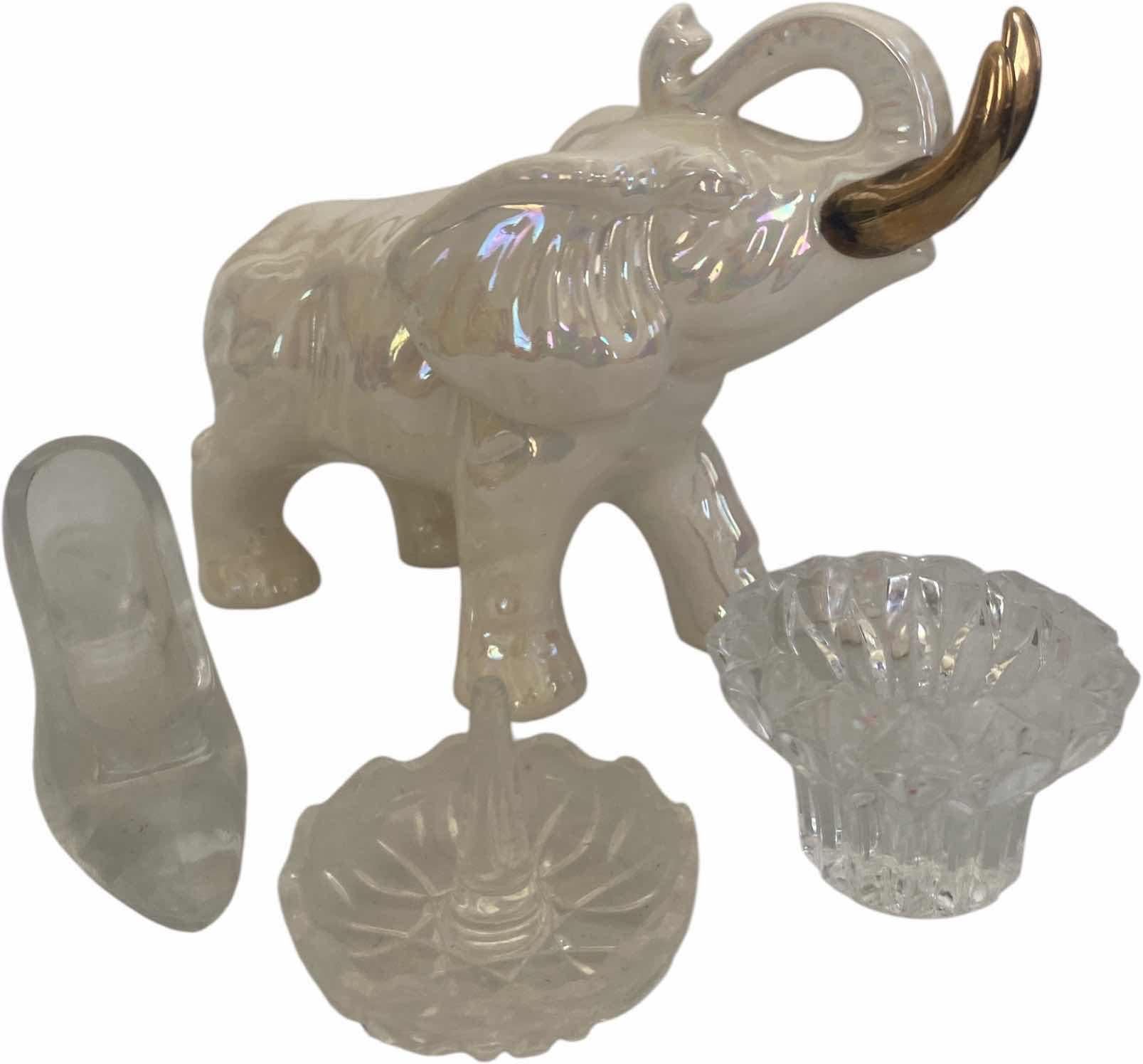 Photo 1 of ELEPHANT 10 1/2” x 7”, GLASS SLIPPER CANDLE HOLDER & RING HOLDER