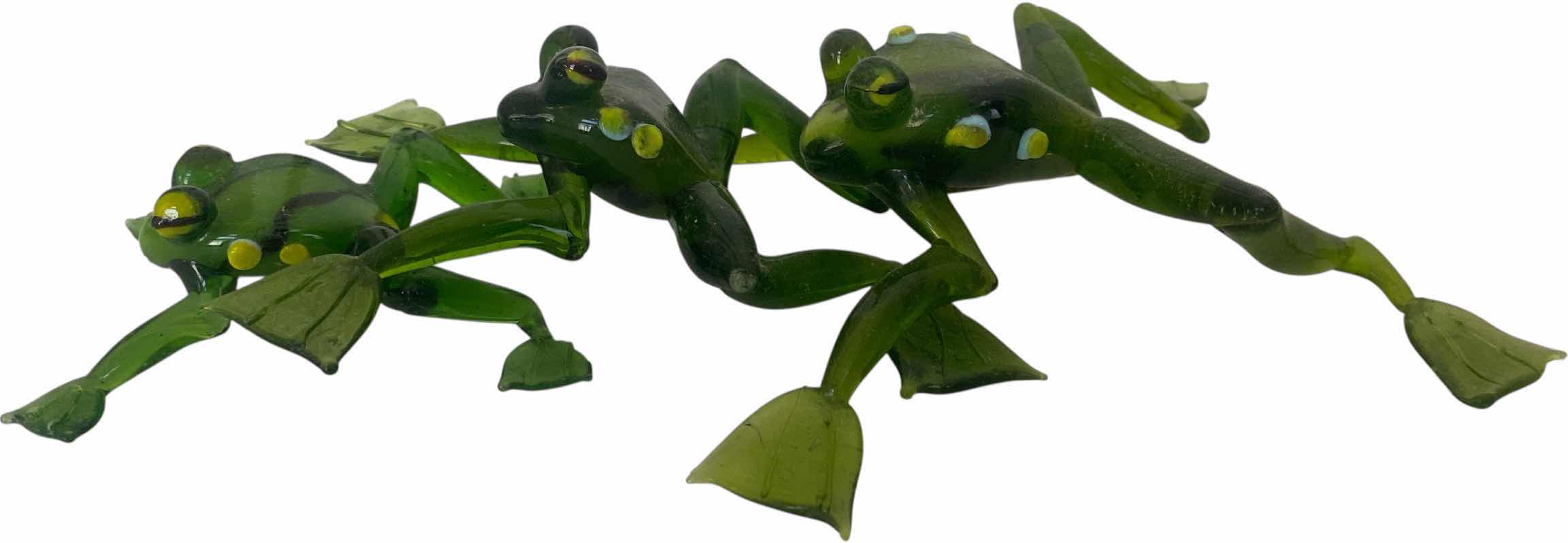 Photo 1 of 3 - GREEN GLASS FROGS LARGEST 6” x 5 1/2”