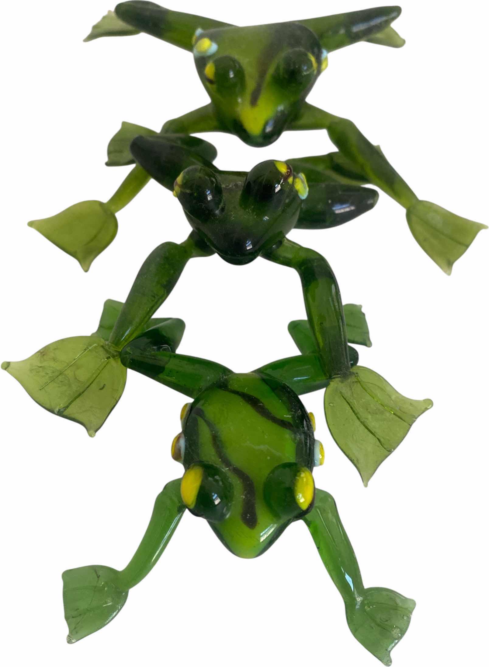 Photo 1 of 3 - GREEN GLASS FROGS LARGEST 6” x 5 1/2”