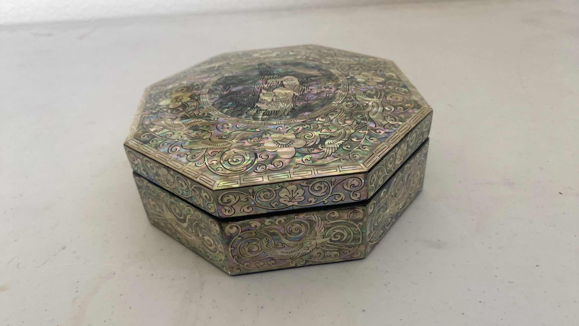 Photo 1 of KOREAN OCTAGONAL MOTHER OF PEARL JEWELRY BOX 5 3/4” x 2”
