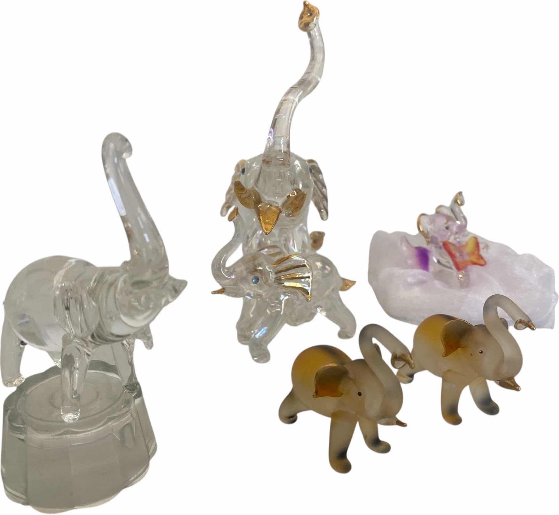 Photo 1 of 5 - BROWN GLASS ELEPHANTS LARGEST 4” x 5” & TRINKET TURTLE