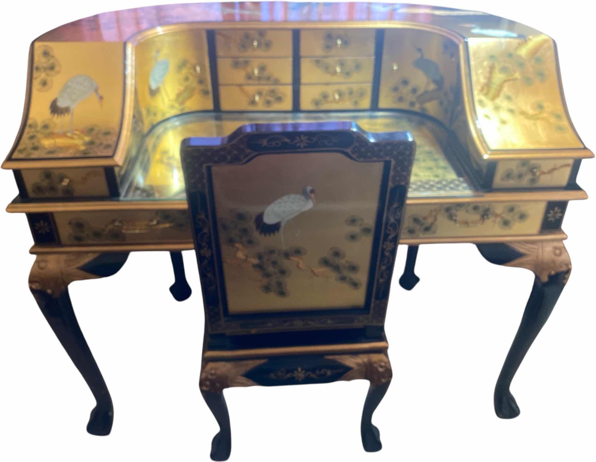 Photo 1 of GOLD LEAF CRANE HARPSICHORD STYLE DESK & CHAIR 46” x 26” H40”