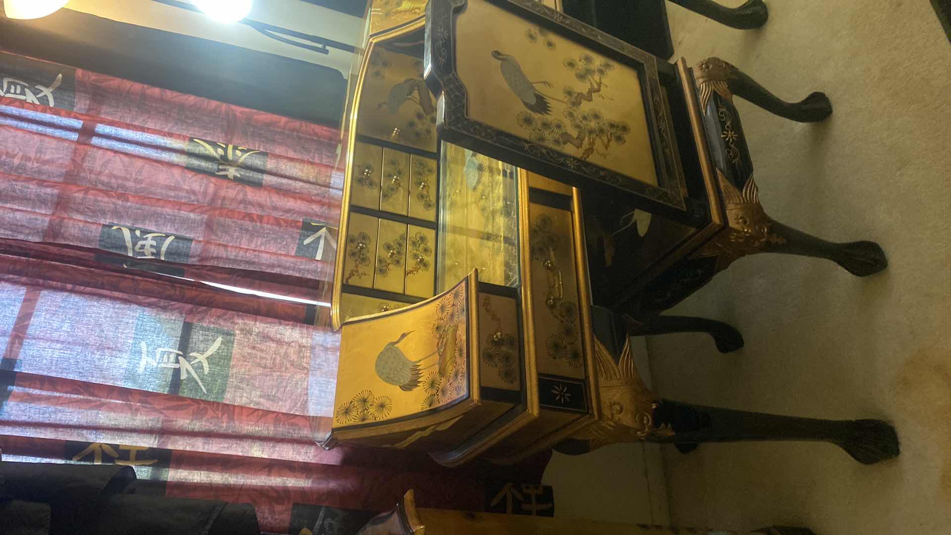 Photo 2 of GOLD LEAF CRANE HARPSICHORD STYLE DESK & CHAIR 46” x 26” H40”