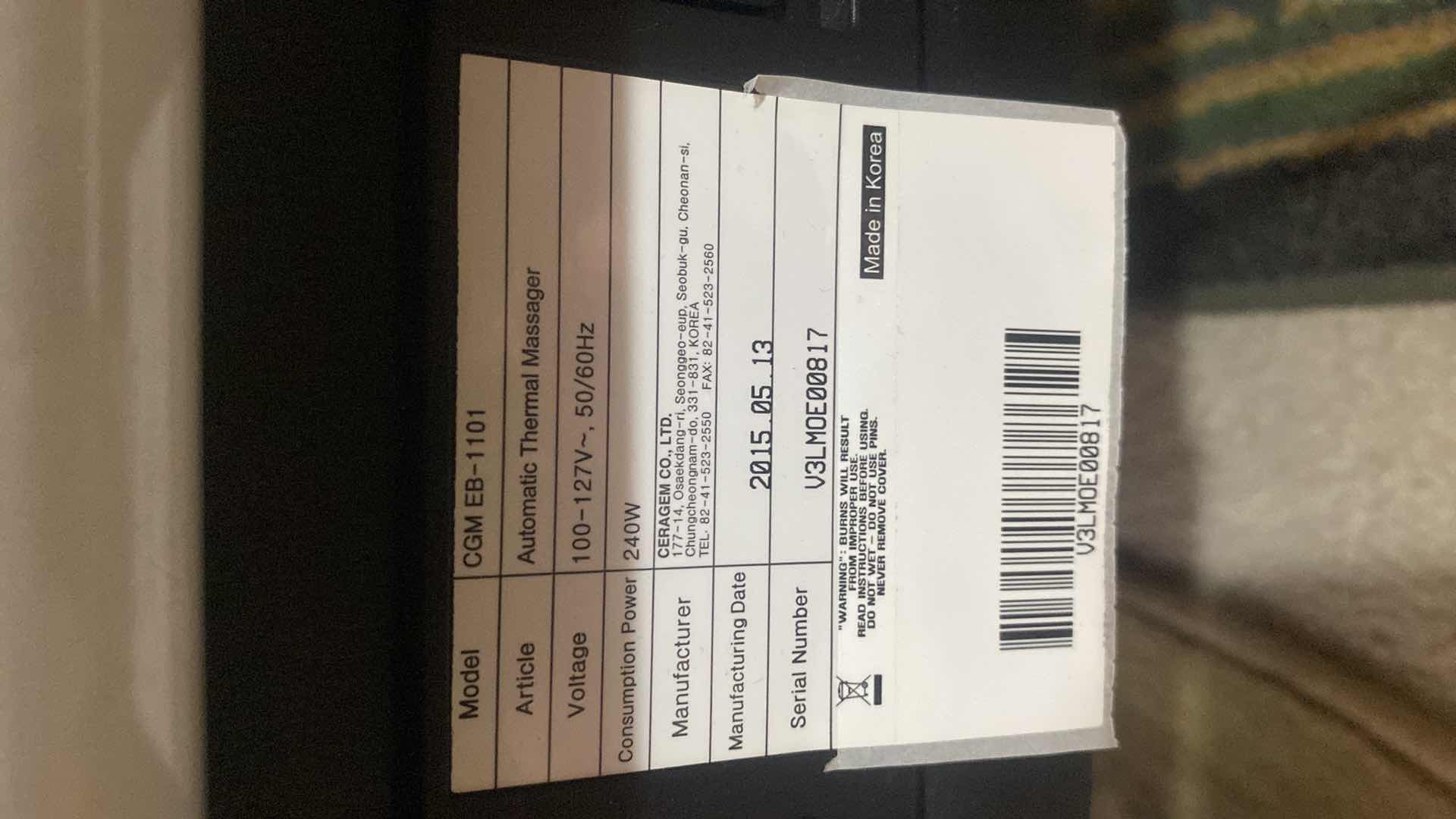 Photo 5 of  CERAGEM MASTER THERMAL SPINE MASSAGE BED MANUFACTURED 2015  - FDA APPROVED - INCLUDES STOMACH & NECK HEAT MESSAGERS ORIGINAL $3600 Closed Measurement 28" x 48" 