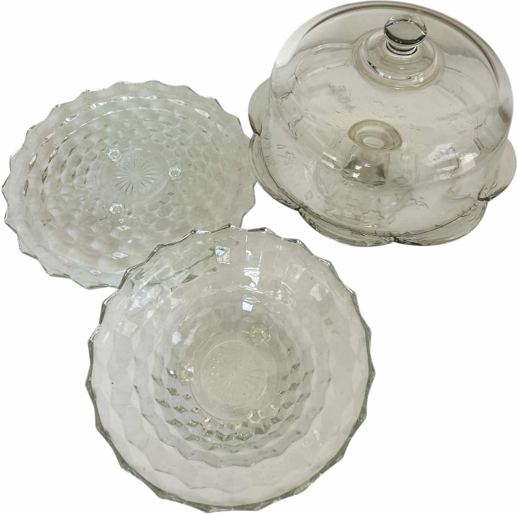 Photo 1 of GLASS CRYSTAL ASSORTMENT- CAKE STAND WITH LID, BOWL, PLATTER