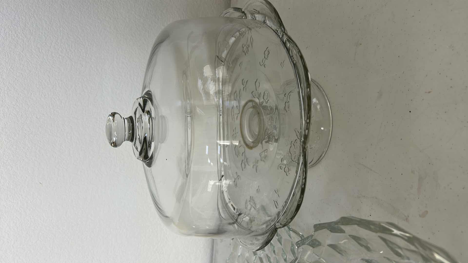 Photo 2 of GLASS CRYSTAL ASSORTMENT- CAKE STAND WITH LID, BOWL, PLATTER