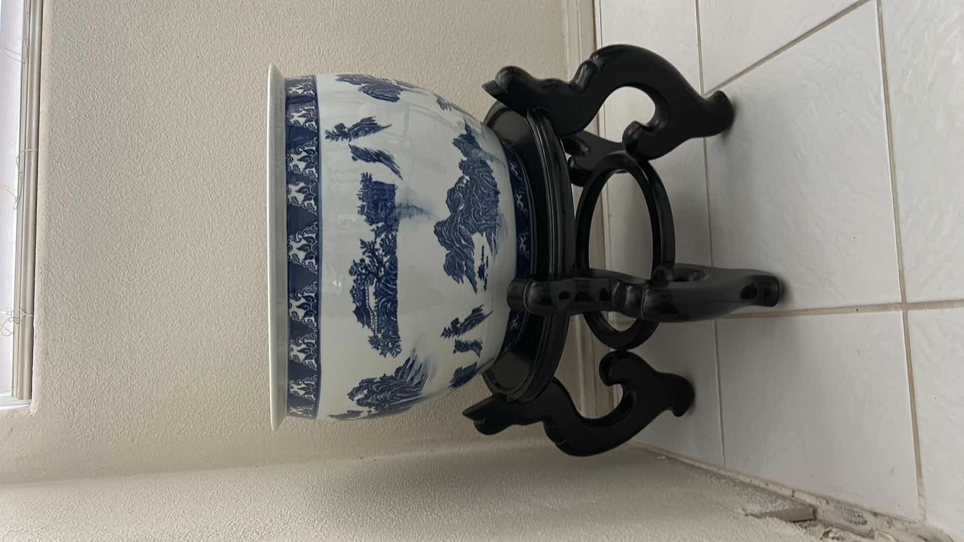 Photo 1 of ASIAN FISH BOWL 17” x H12” AND WOOD STAND