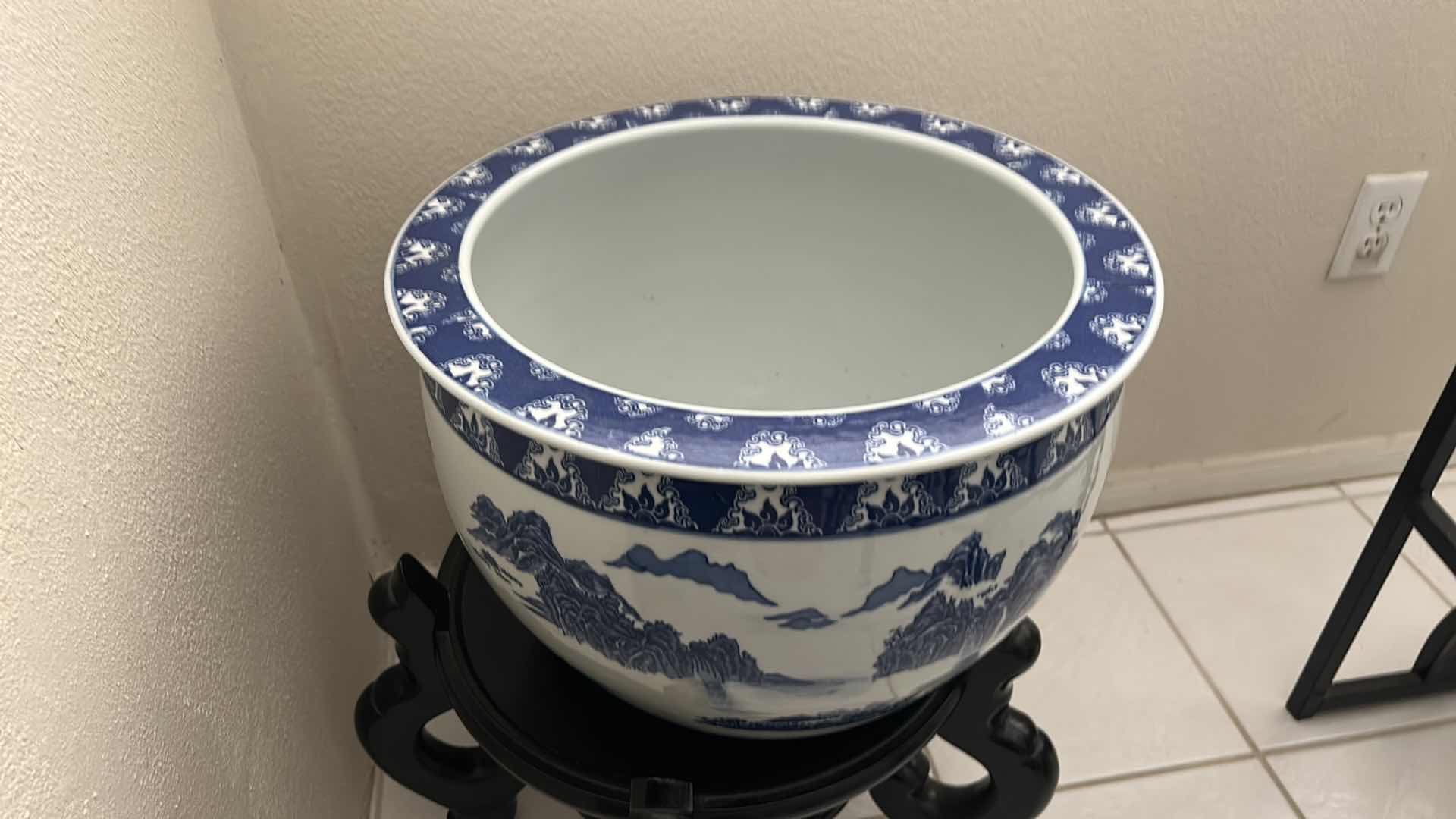 Photo 1 of ASIAN FISH BOWL 17” x H12” AND WOOD STAND