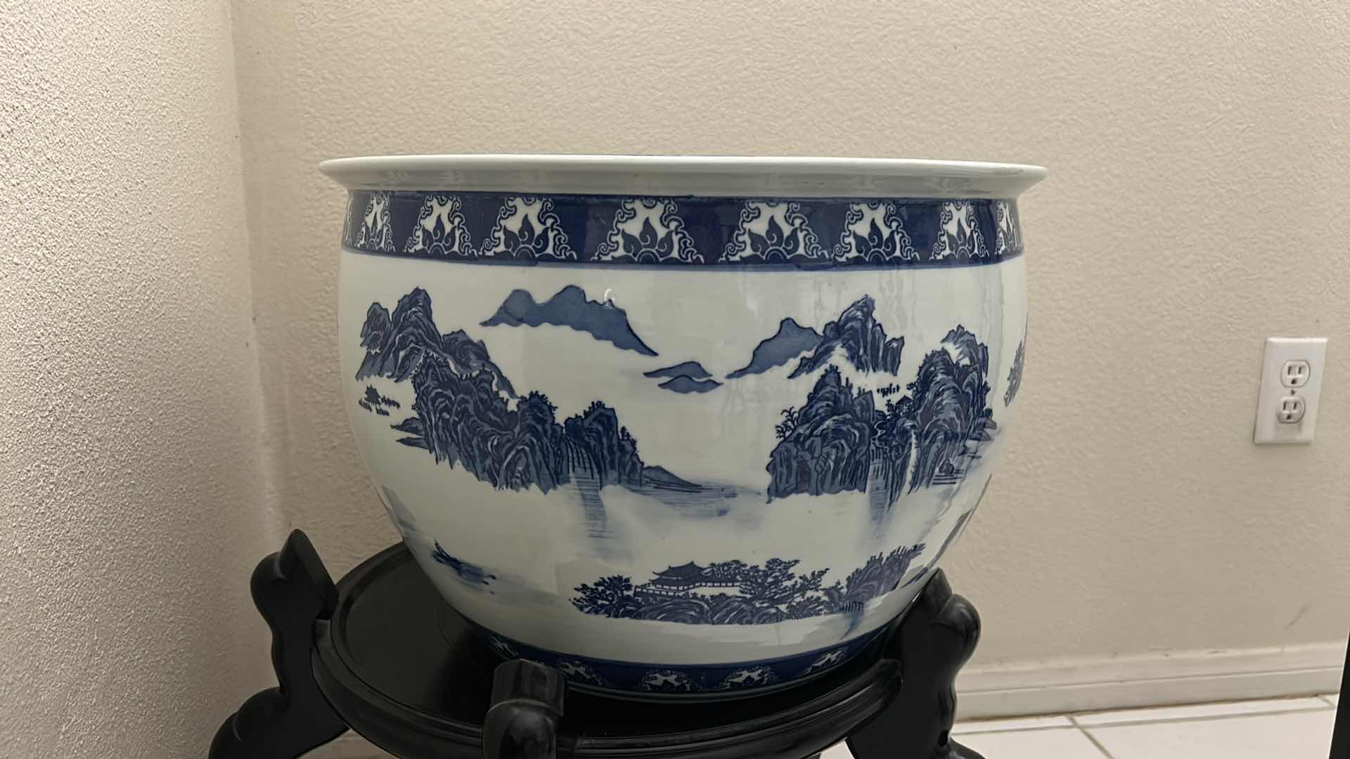 Photo 1 of ASIAN FISH BOWL 17” x H12” AND WOOD STAND