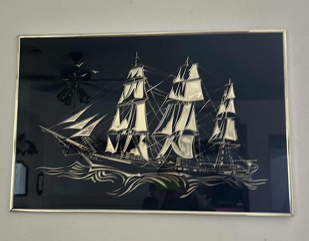 Photo 1 of GOLD FRAMED BLACK AND GOLD CUTTER SHIP ARTWORK 3’ x 2’