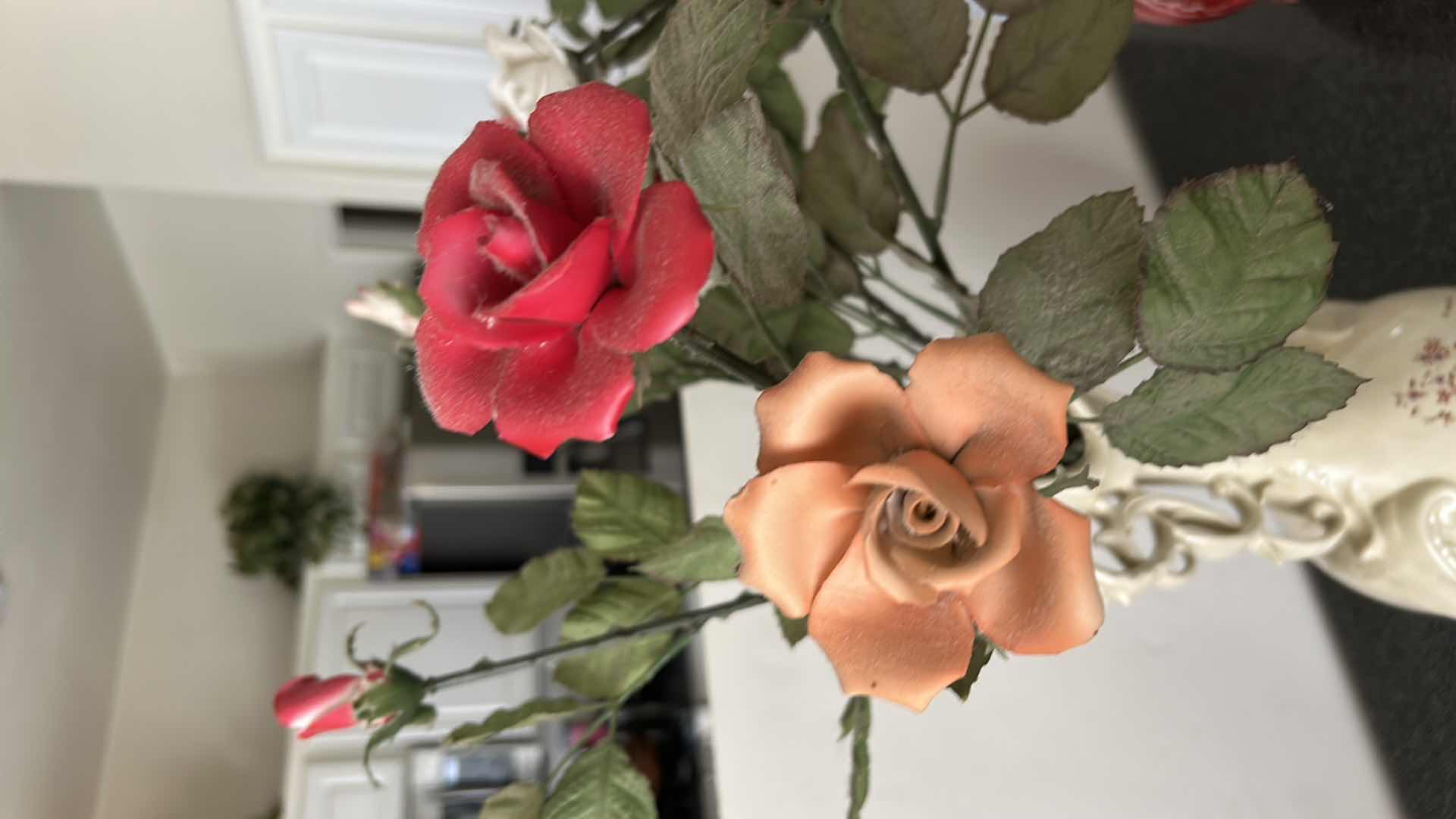 Photo 1 of CERAMIC VASES H 14” WITH PORCELAIN FLOWERS