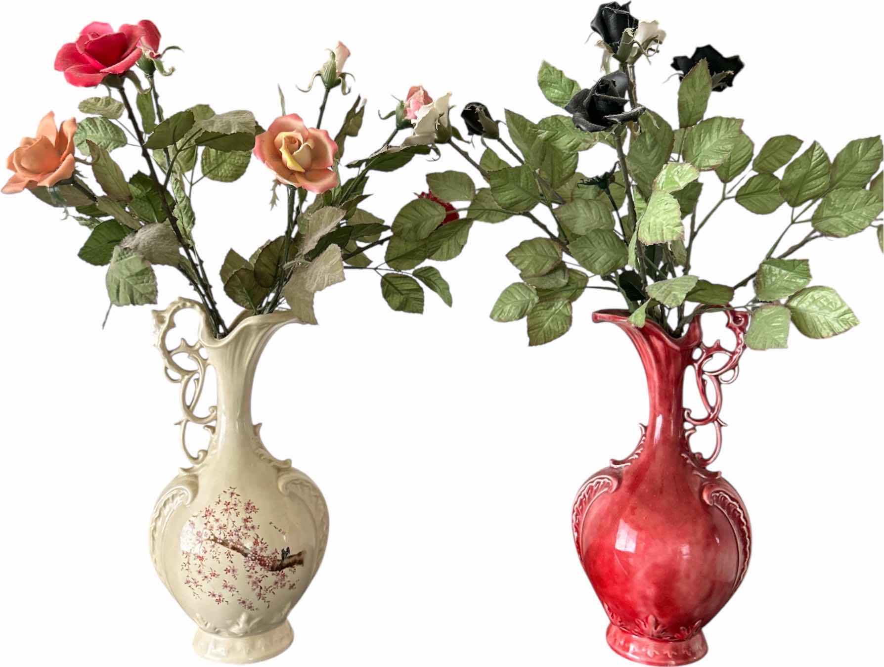 Photo 1 of CERAMIC VASES H 14” WITH PORCELAIN FLOWERS