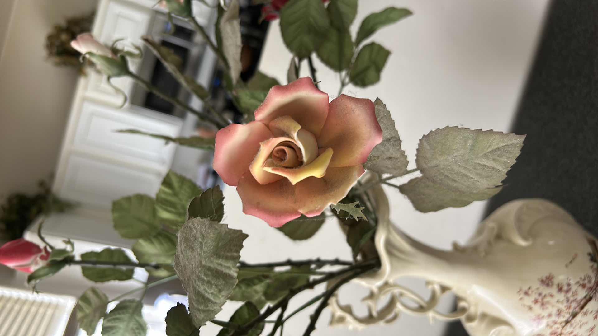 Photo 3 of CERAMIC VASES H 14” WITH PORCELAIN FLOWERS