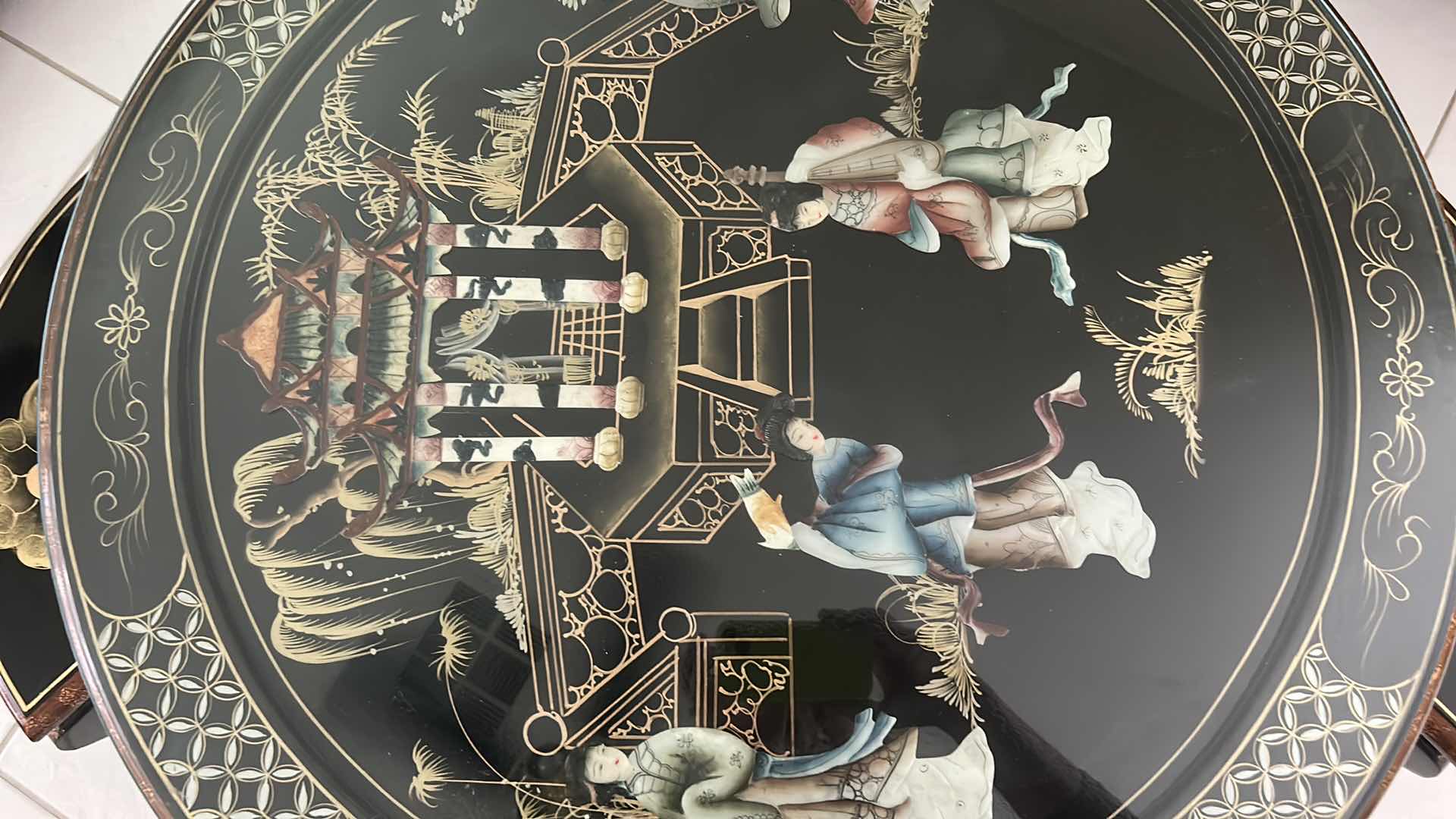 Photo 7 of BLACK LACQUER CHINOISERIE COFFEE TABLE SET 33” X H21”