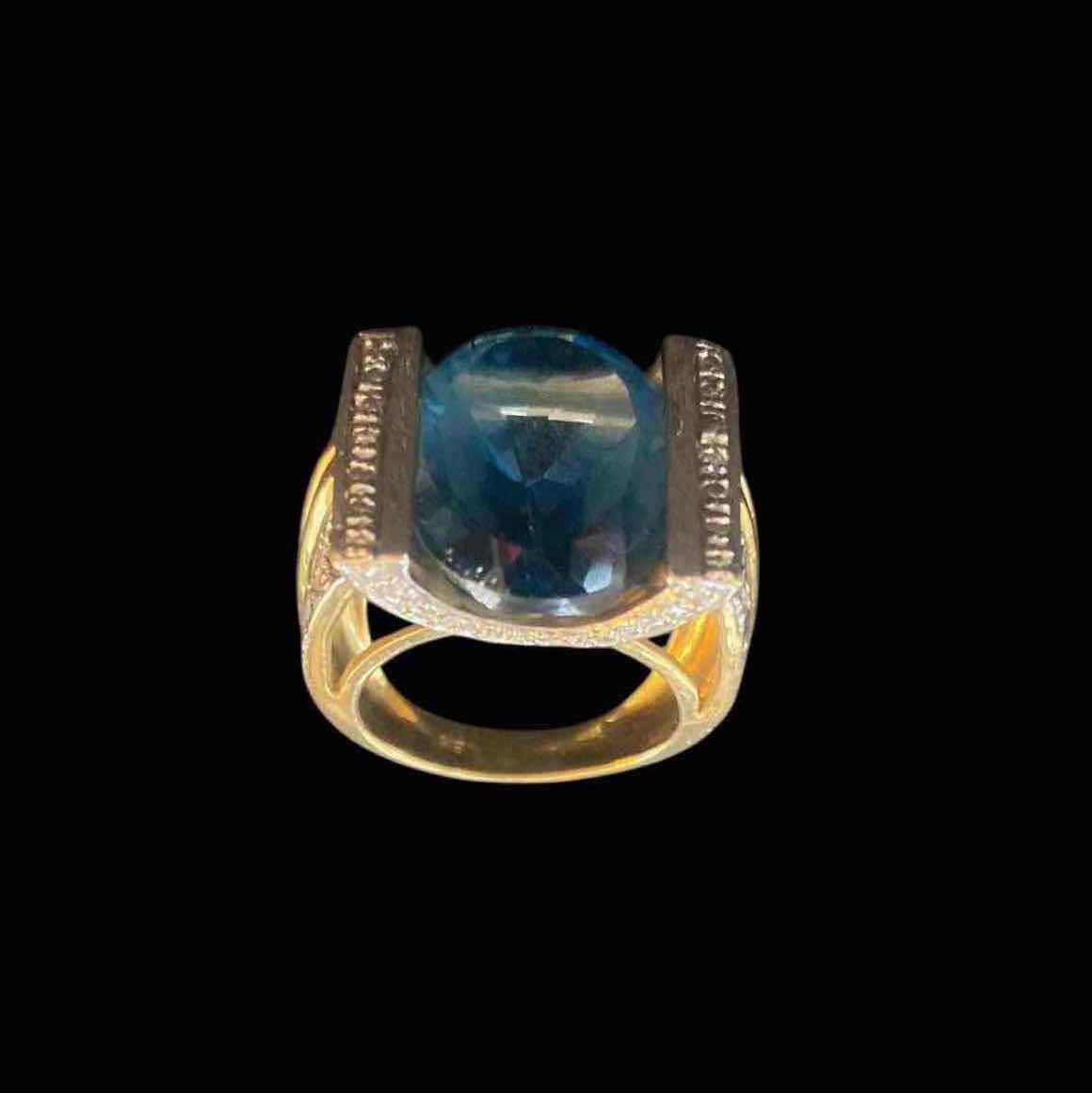 Photo 1 of 14K GOLD RING WITH BLUE TOPAZ & DIAMONDS APPROX SIZE 5 to 6 TOTAL WEIGHT 9.46g