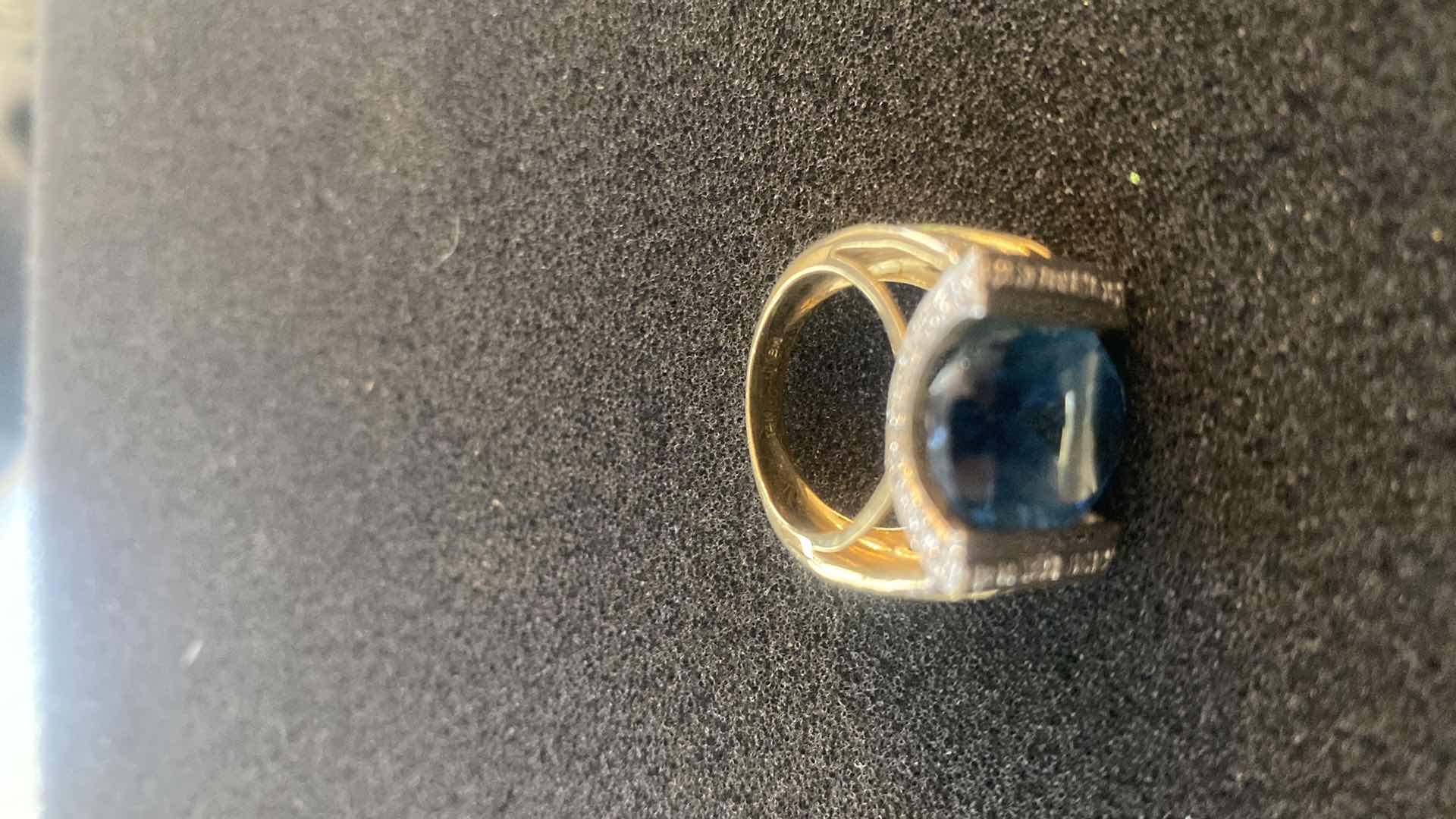 Photo 1 of 14K GOLD RING WITH BLUE TOPAZ & DIAMONDS APPROX SIZE 5 to 6 TOTAL WEIGHT 9.46g
