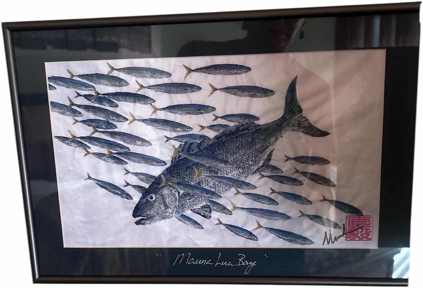View 1 of FRAMED, “MAUNA LUA BAY” FISH SIGNED ARTWORK 16“ x H10 1/2“
