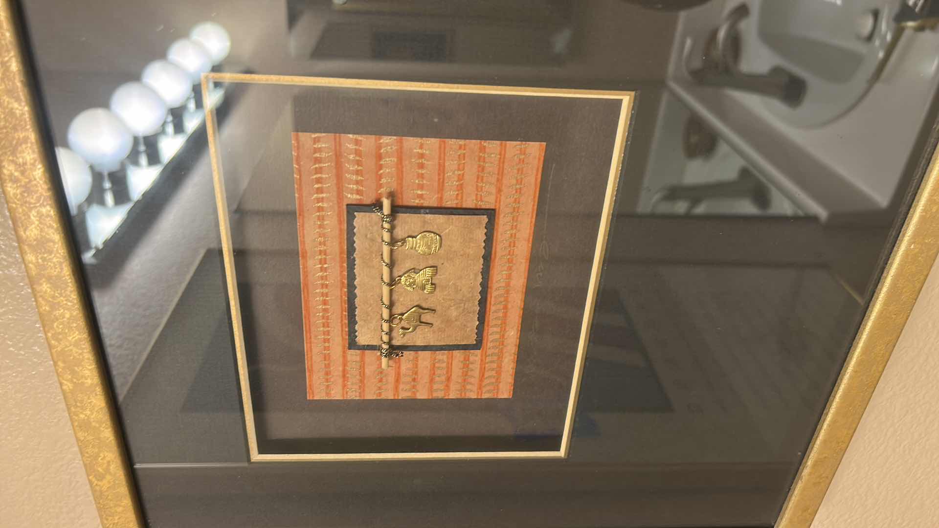 Photo 1 of FRAMED SHADOW BOX WITH HAND MADE EGYPTIAN CHARMS ON JAPANESE PAPER ARTWORK 14” x H13”
