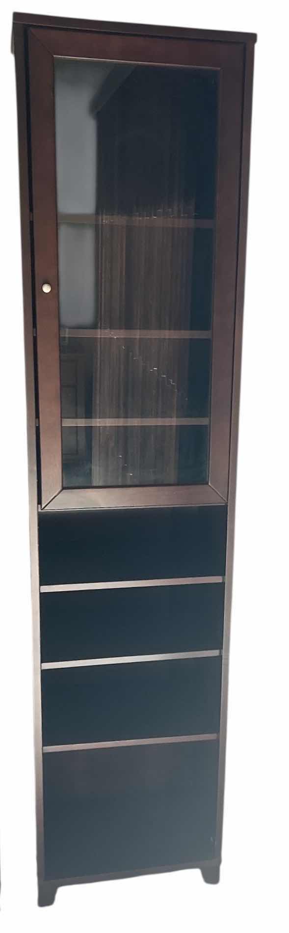 View 1 of 6’ WOOD BOOKSHELF / CURIO CABINET 17” x 11 1/2” x H6’