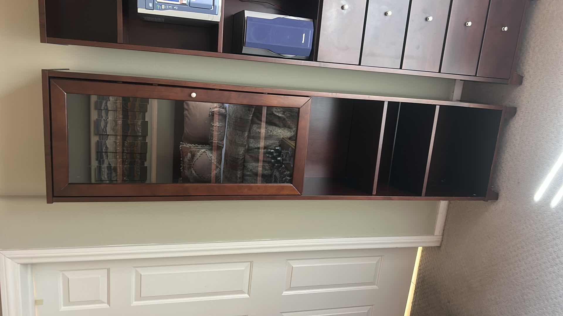 View 2 of 6’ WOOD BOOKSHELF / CURIO CABINET 17” x 11 1/2” x H6’