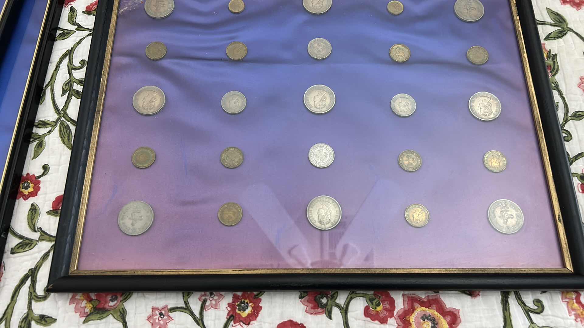 Photo 2 of FRAMED MONEY COLLECTION - COINS 17”x H13”