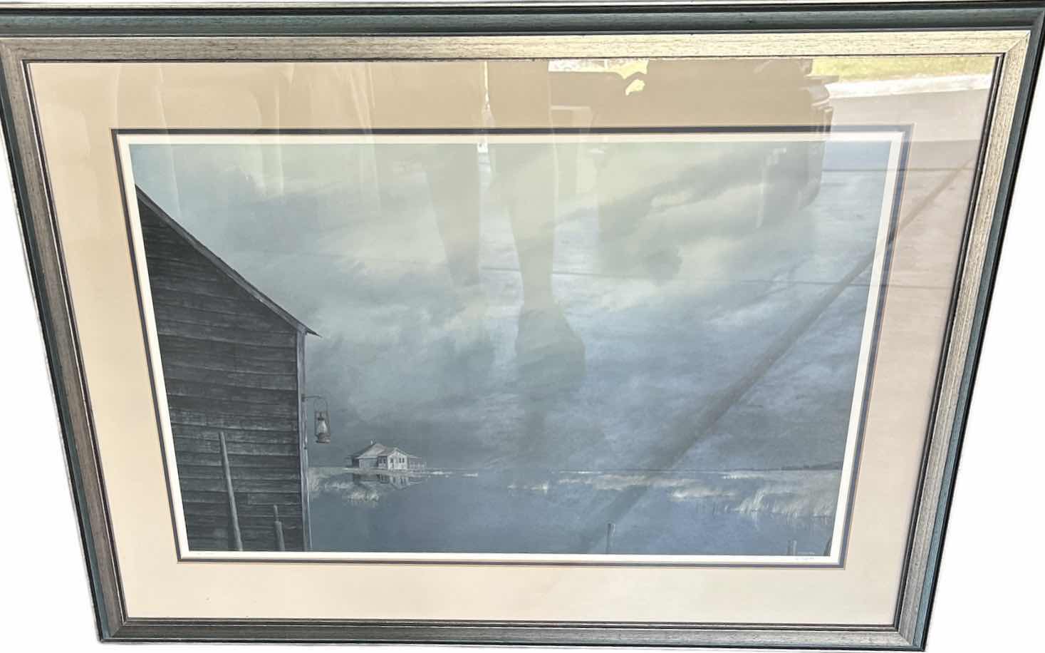 Photo 1 of FRAMED OVERCAST SEA VILLAGE SIGNED ARTWORK 37“ x H27 1/2“