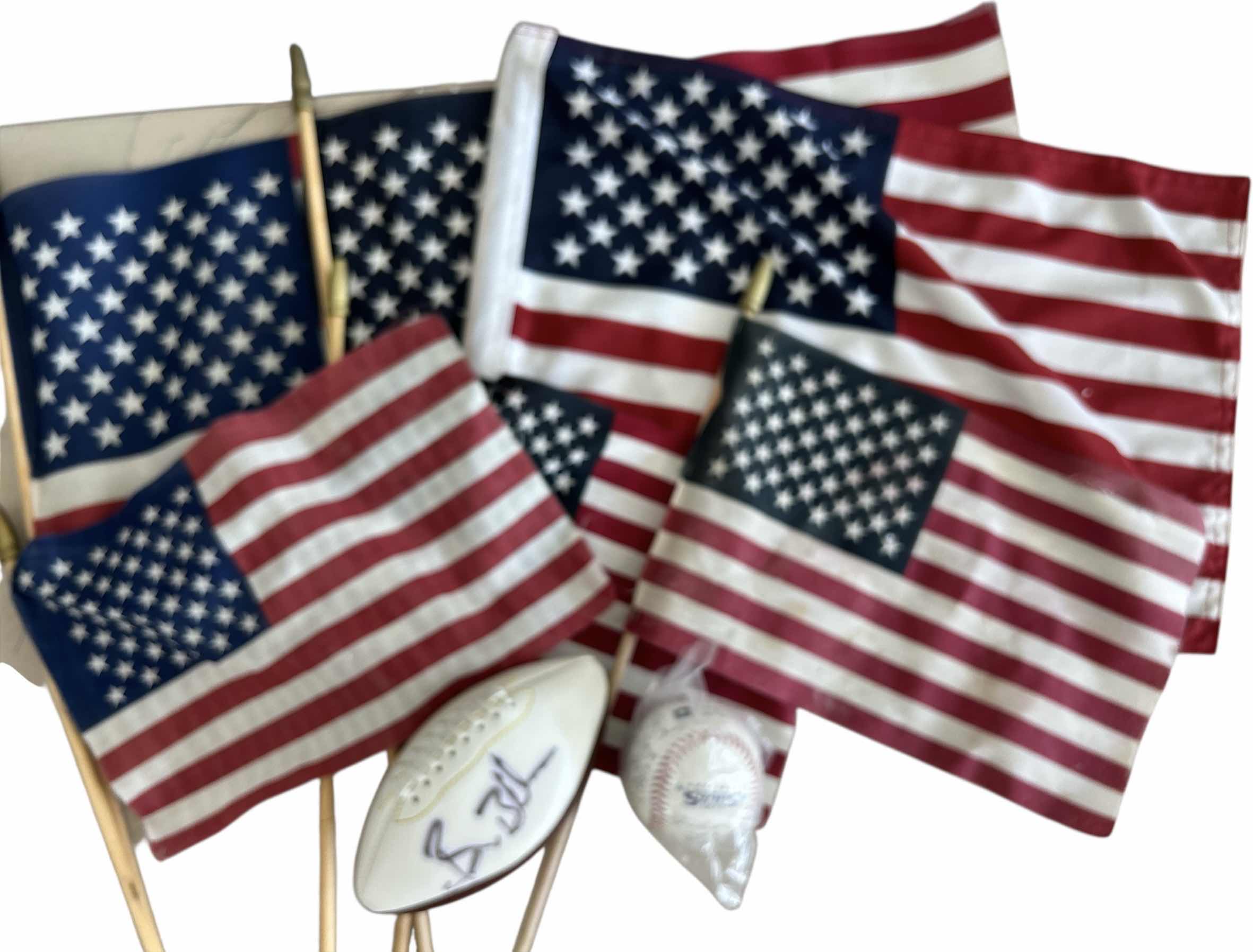 Photo 1 of 6 AMERICAN FLAGS, AUTOGRAPHED LAS VEGAS STARS BASEBALL AND AUTOGRAPHING MINI FOOTBALL