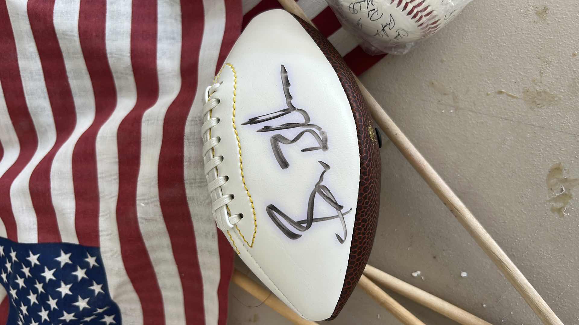 Photo 1 of 6 AMERICAN FLAGS, AUTOGRAPHED LAS VEGAS STARS BASEBALL AND AUTOGRAPHING MINI FOOTBALL