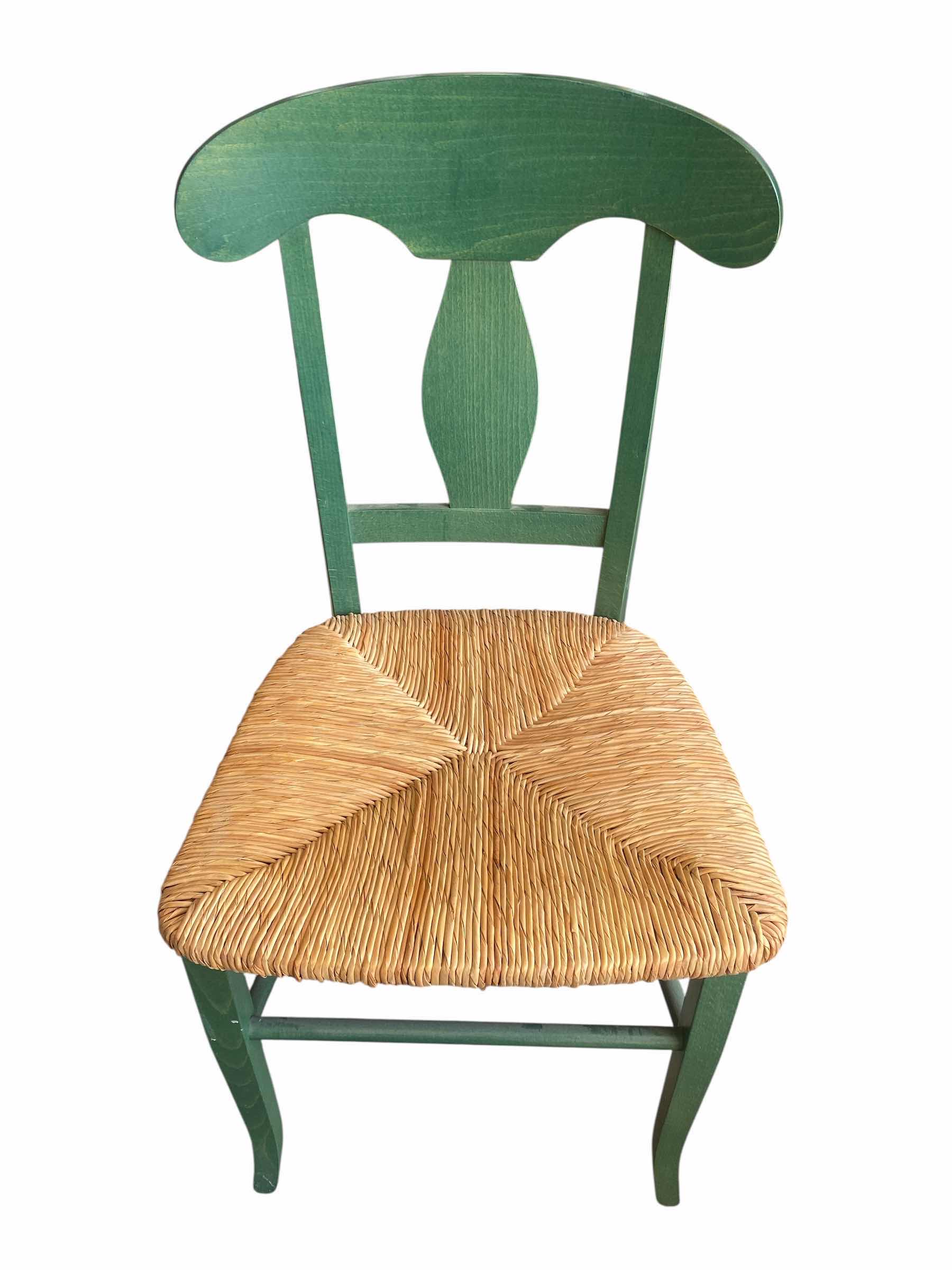 Photo 1 of GREEN DINING CHAIR WITH STRAW SEAT
