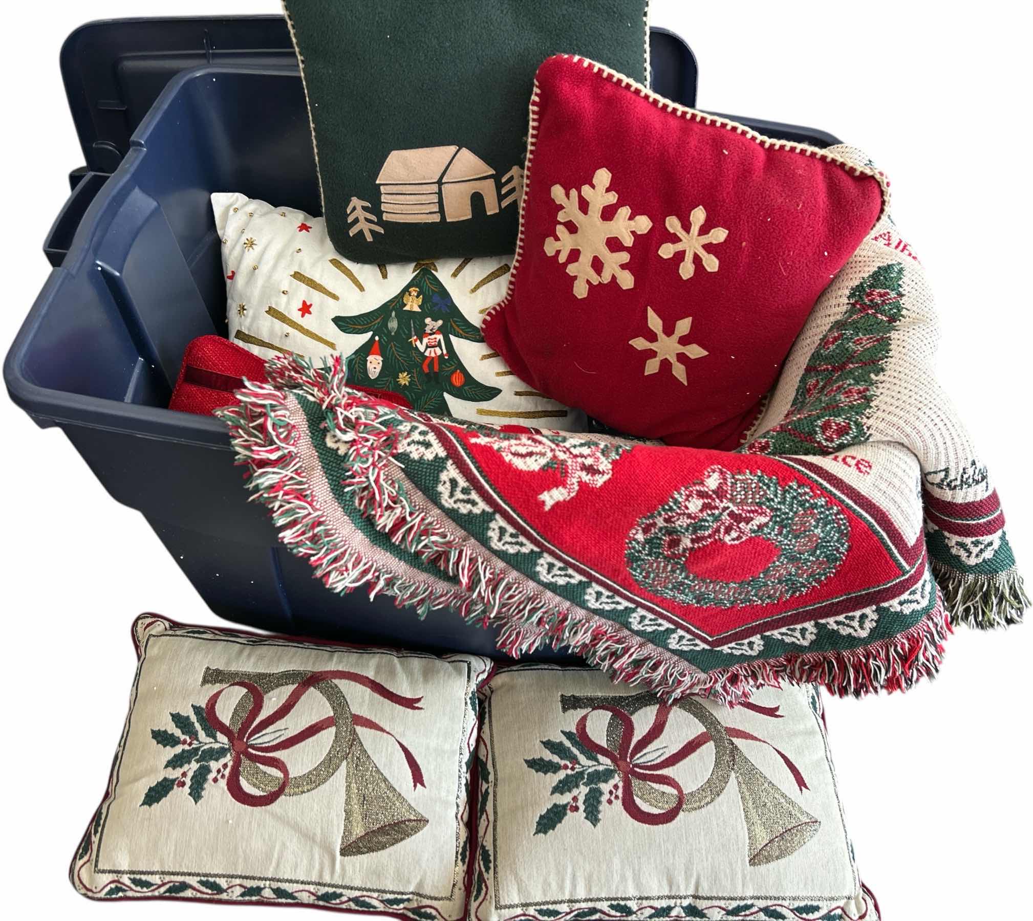 Photo 1 of LARGE TOTE WITH CHRISTMAS PILLOWS AND THROW BLANKET