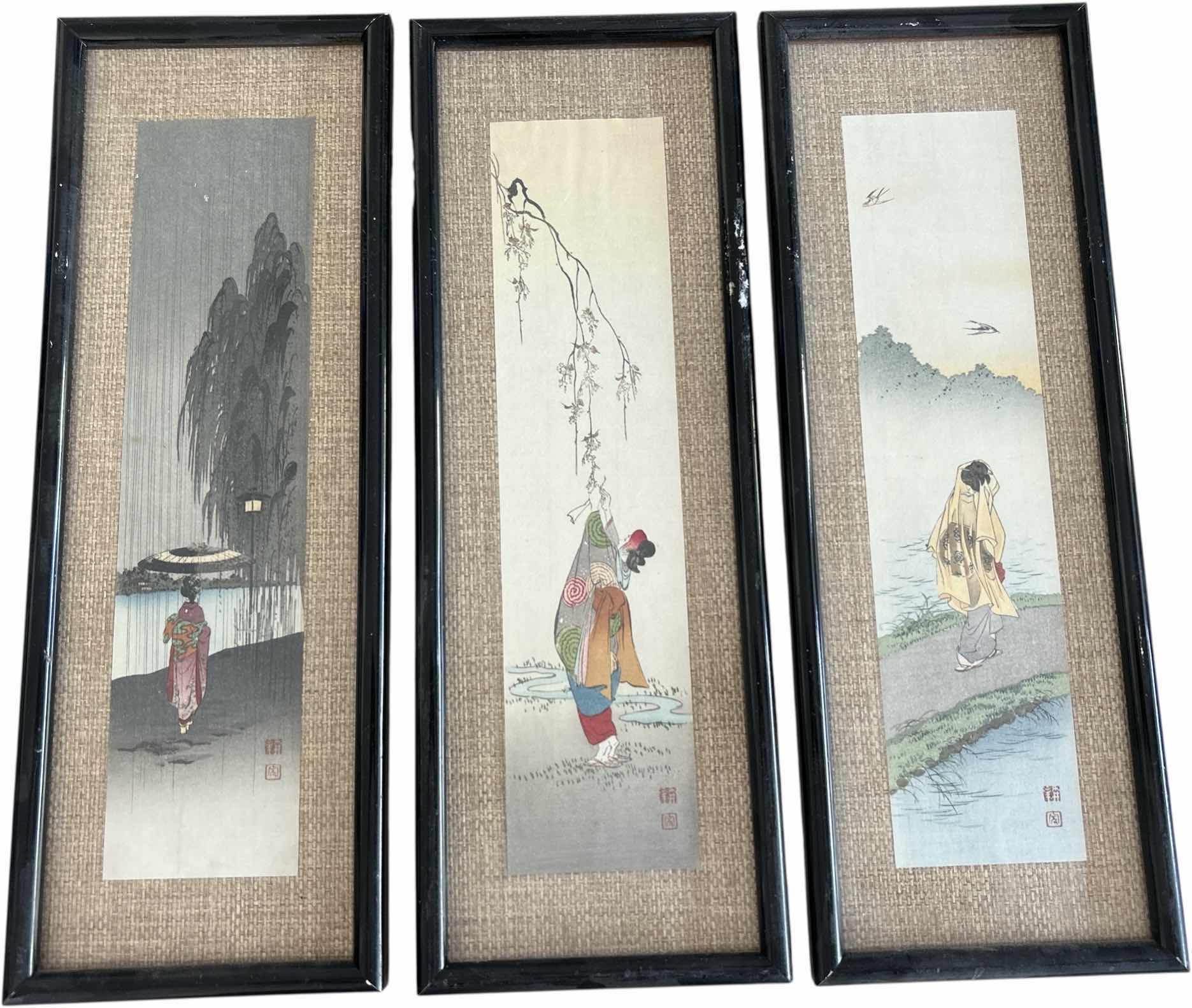 Photo 1 of 3 FRAMED ASIAN PAINTING ON TILE ARTWORK 6” x H16.5”