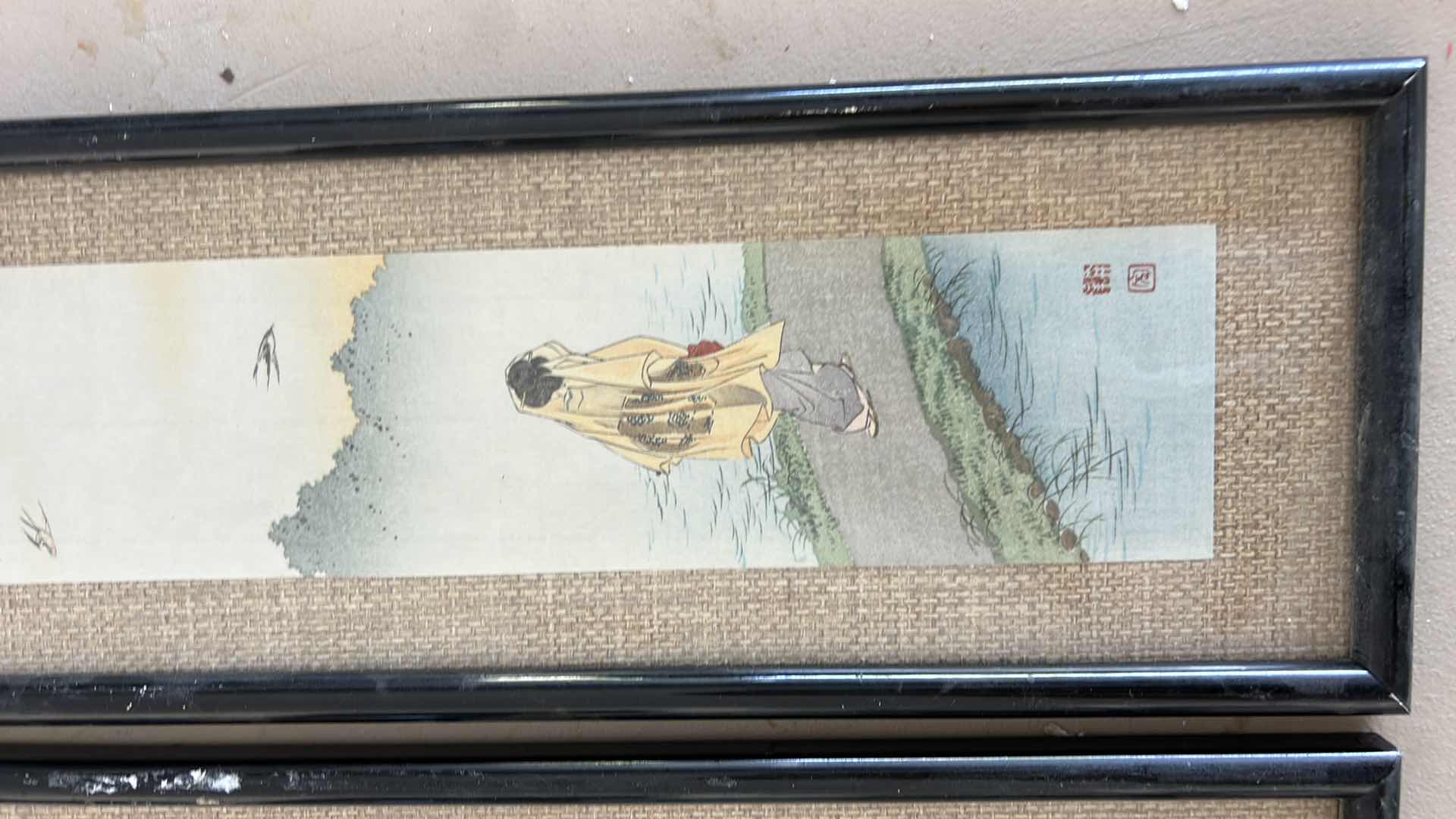 Photo 1 of 3 FRAMED ASIAN PAINTING ON TILE ARTWORK 6” x H16.5”