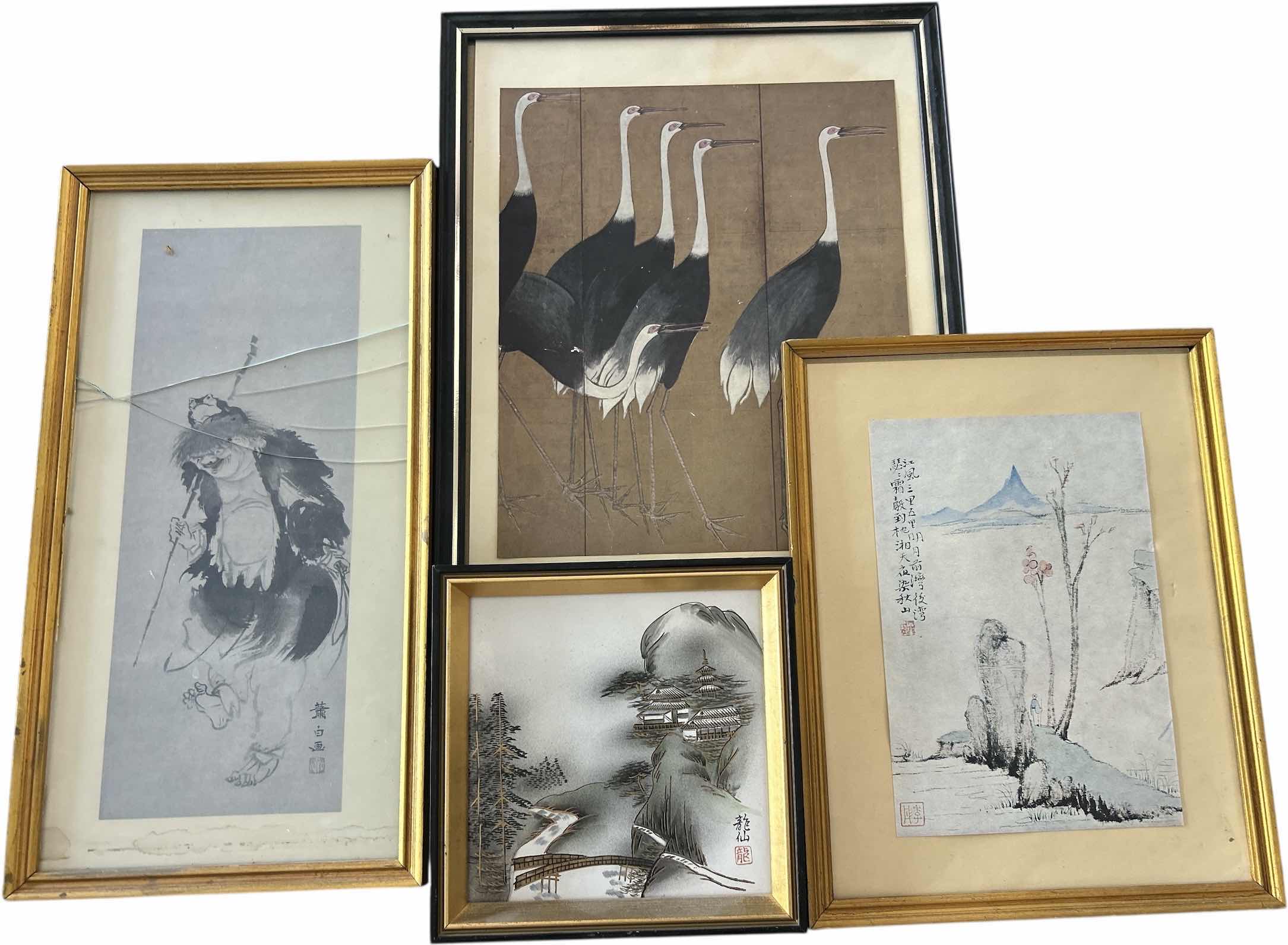 Photo 1 of 4 FRAMED ASIAN PAINTING ON TILE ARTWORK 3.75” x H18.5”