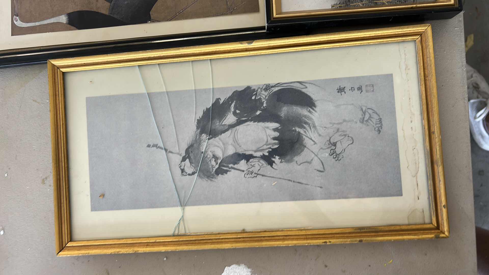 Photo 1 of 4 FRAMED ASIAN PAINTING ON TILE ARTWORK 3.75” x H18.5”